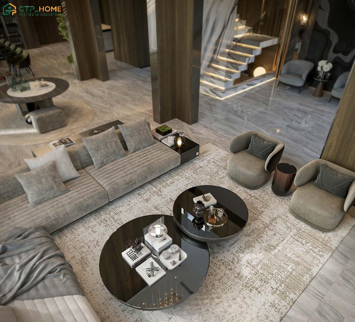 Thiết kế nội thất nhà biệt thự đơn lập với bố cục cân đối giúp đảm bảo sự thông thoáng cho toàn bộ không gian