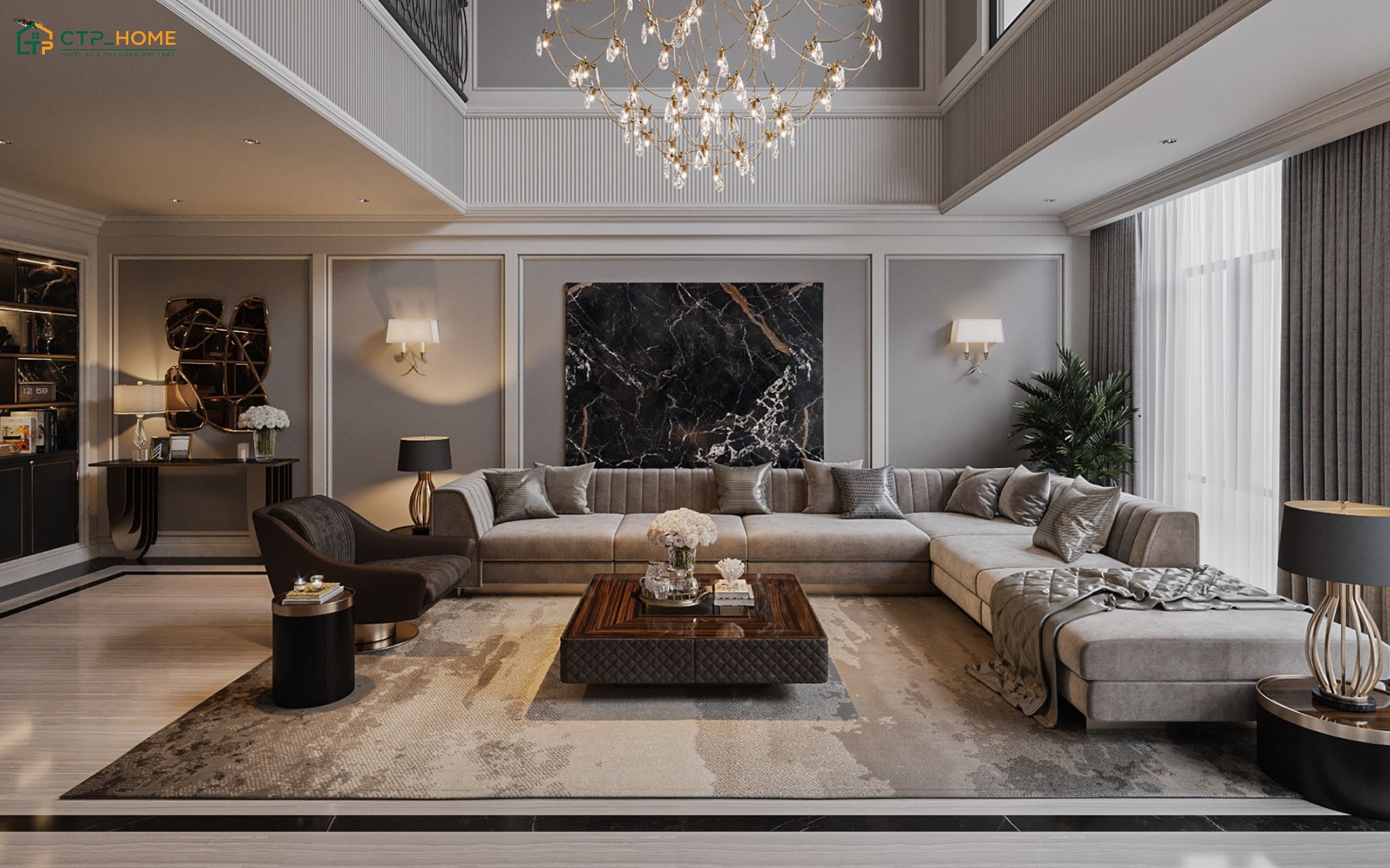 CTP Home sẽ bố trí phòng khách theo xu hướng mở để tạo sự kết nối với các khu vực chức năng khác