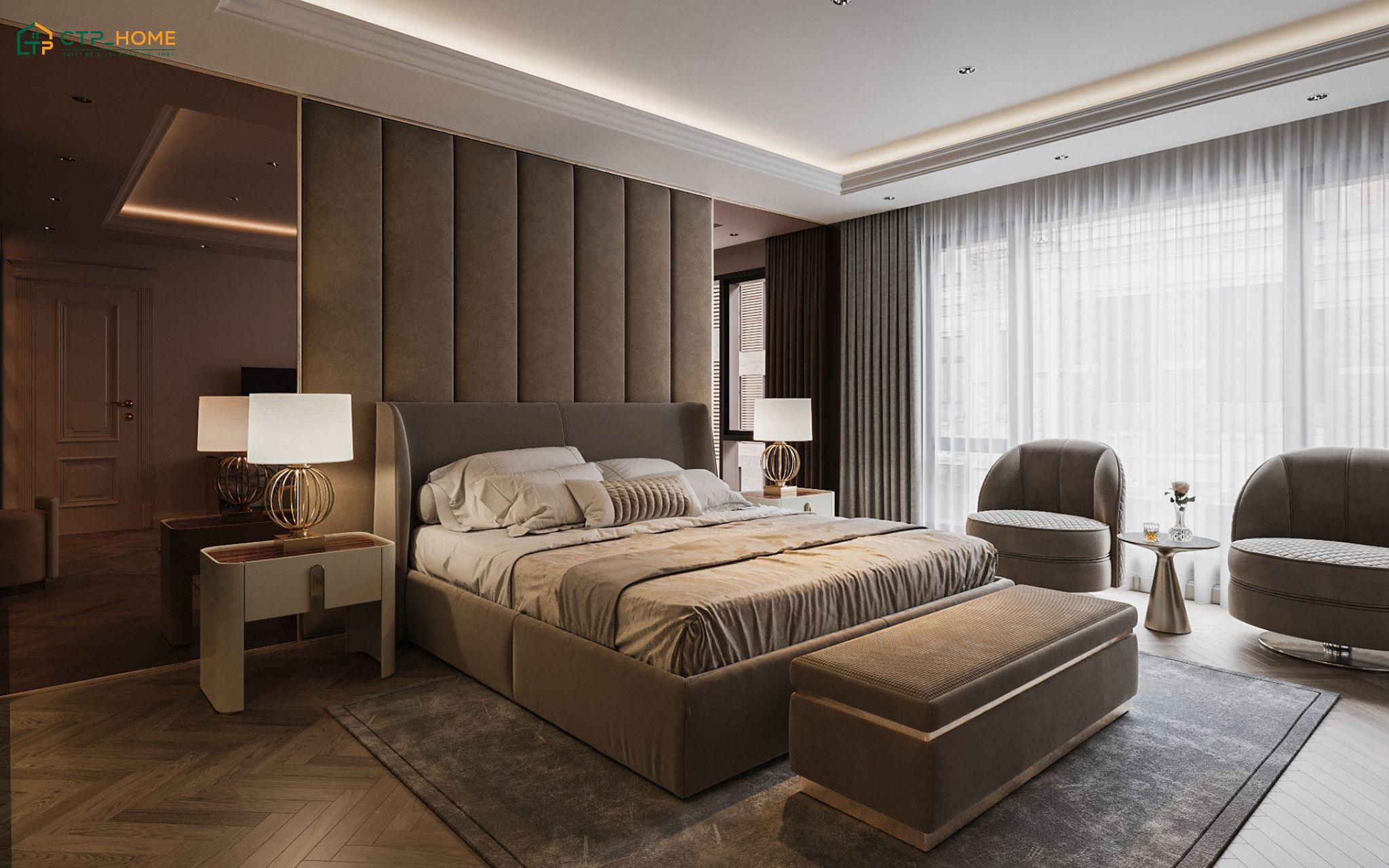 Ánh sáng trong phòng ngủ sẽ được bố trí hài hòa để gia chủ cảm thấy thoải mái hơn khi nghỉ ngơi