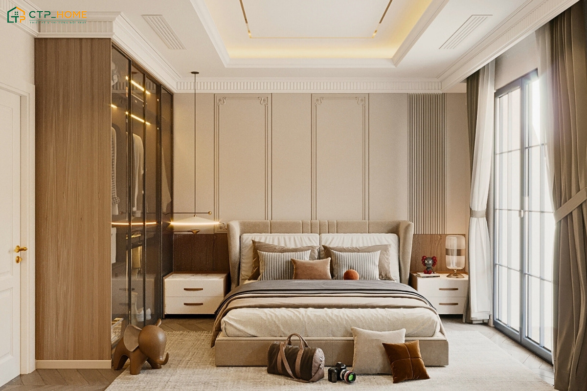 Hệ thống đèn được bố trí hài hòa giúp hoàn thiện vẻ đẹp của mẫu thiết kế nội thất nhà biệt thự sang trọng
