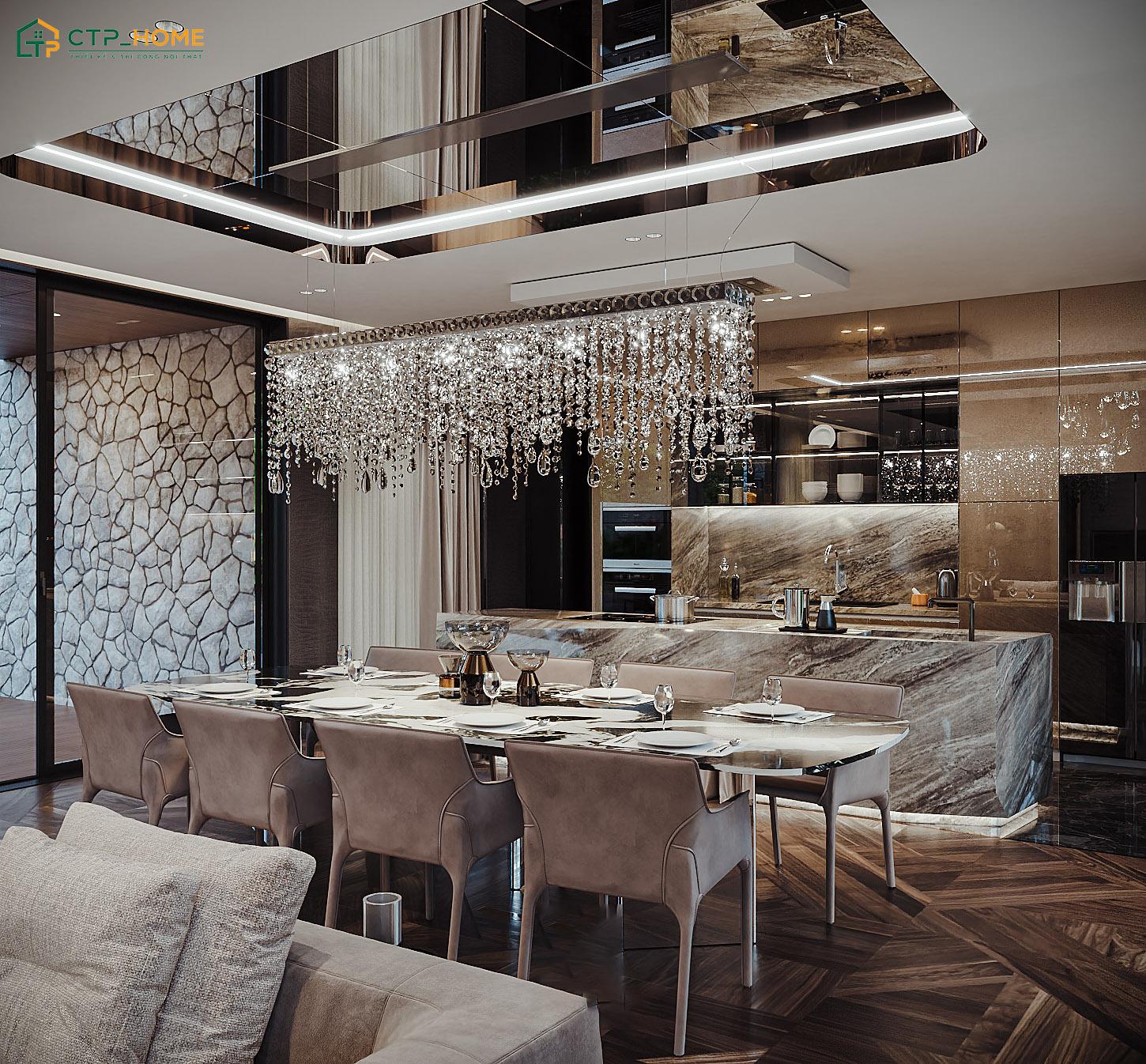 Nội thất biệt thự song lập Luxury sẽ được làm từ các chất liệu cao cấp như gỗ, kính và kim loại mạ
