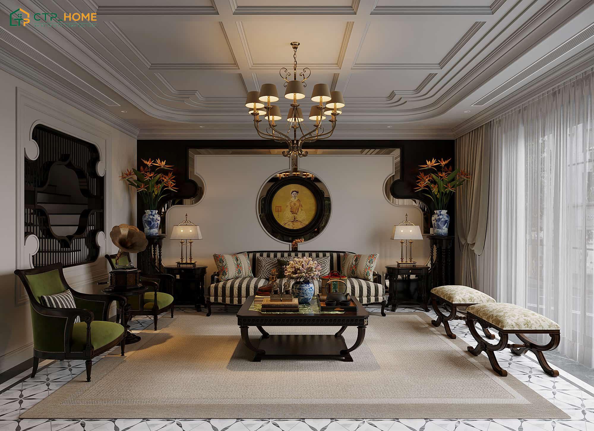 Mẫu thiết kế nội thất biệt thự song lập Indochine được yêu thích khi đem đến cảm giác hoài niệm và ấm cúng