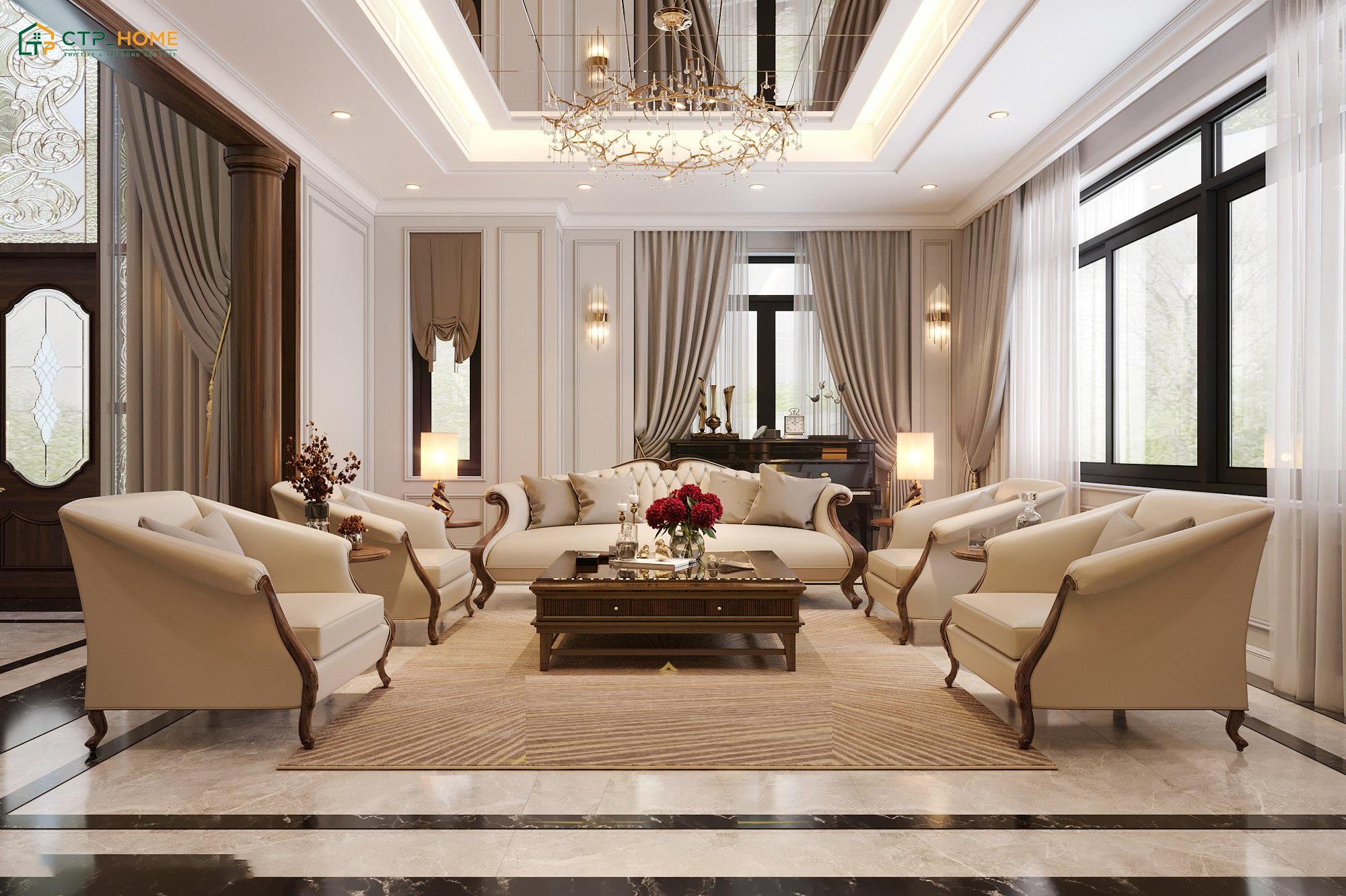 Mẫu thiết kế nội thất biệt thự song lập cổ điển sẽ phù hợp với những công trình có diện tích rộng rãi