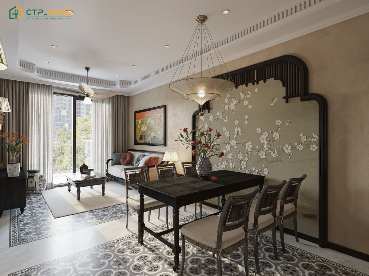 Mẫu thiết kế nội thất chung cư 100m2 Indochine sẽ mang đến vẻ đẹp mộc mạc, hoài cổ và đậm chất Á Đông