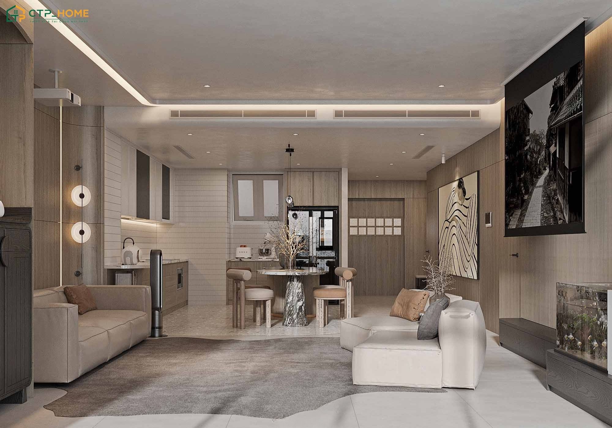 Mẫu thiết kế nội thất nhà chung cư 100m2 Bắc Âu tinh tế với tổng thể sáng thoáng và có điểm nhấn rõ ràng