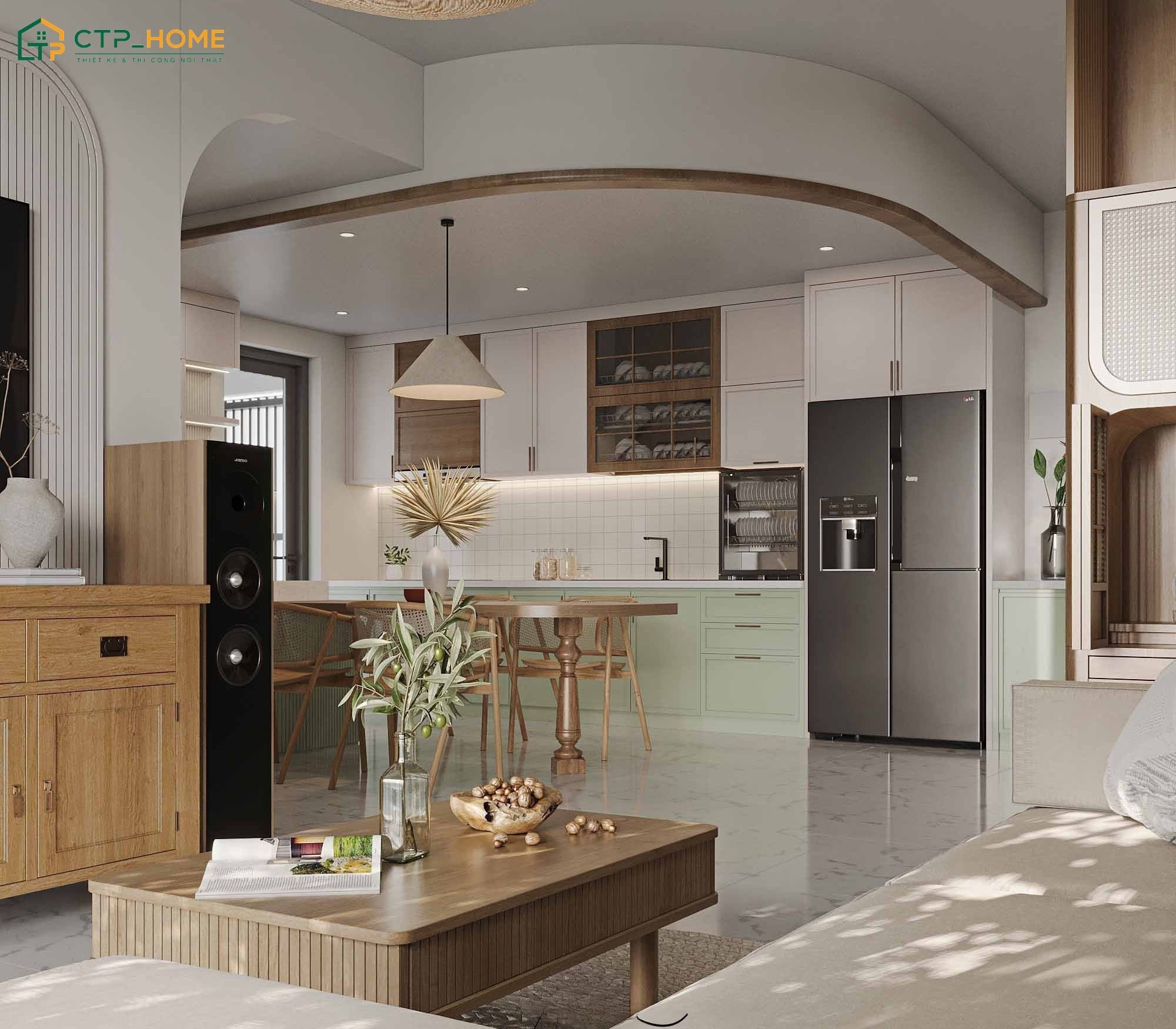 Bố trí công năng căn hộ 100m2 theo phong cách Japandi khoa học với các món đồ nội thất nhỏ gọn và đa năng