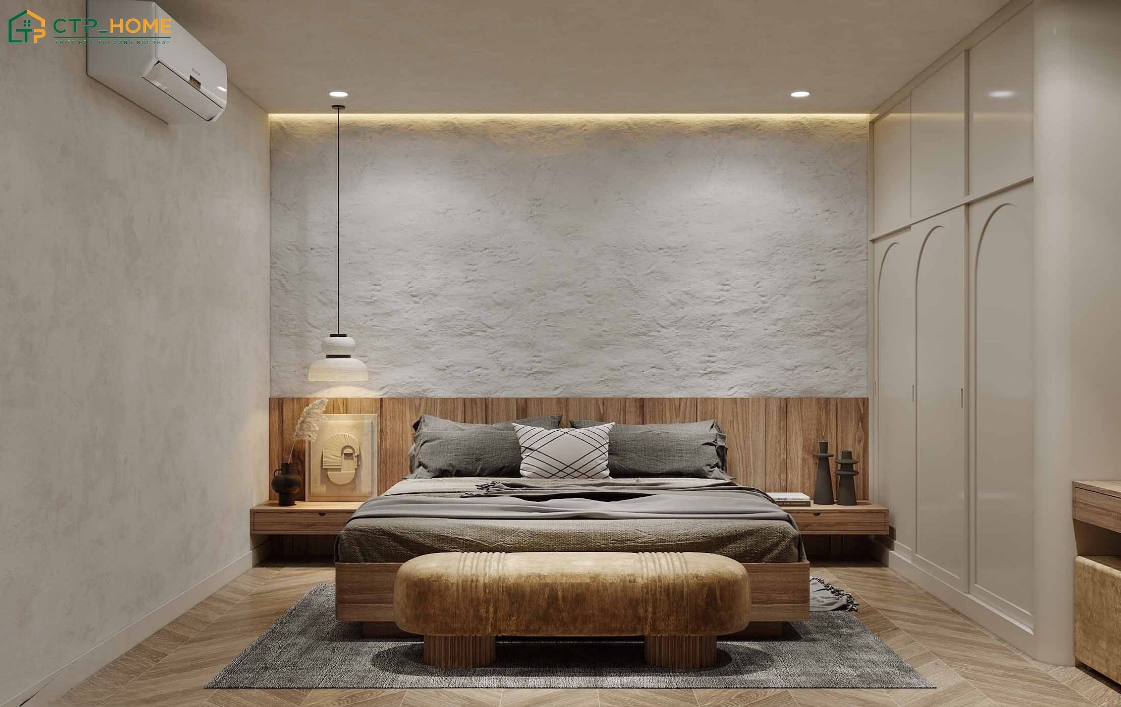 Mẫu thiết kế nội thất căn hộ chung cư 100m2 với phòng ngủ được bố trí đơn giản nhưng vẫn đầy đủ tiện nghi