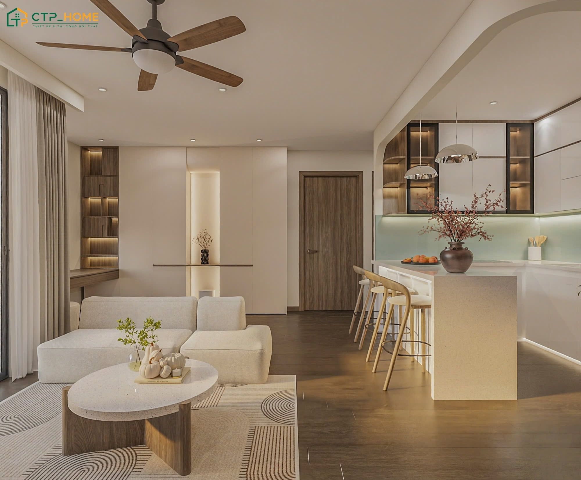 Mẫu thiết kế nội thất nhà chung cư 100m2 tối giản sẽ kết hợp gam màu trung tính và nội thất kiểu dáng tinh giản