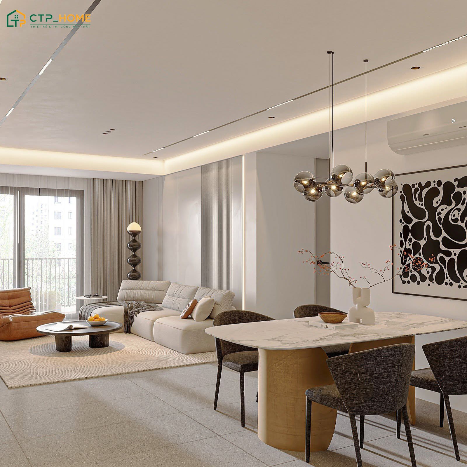 Căn hộ 100m2 hiện đại thường sử dụng các chi tiết nhỏ làm điểm nhấn để tránh gây ra cảm giác trật trội