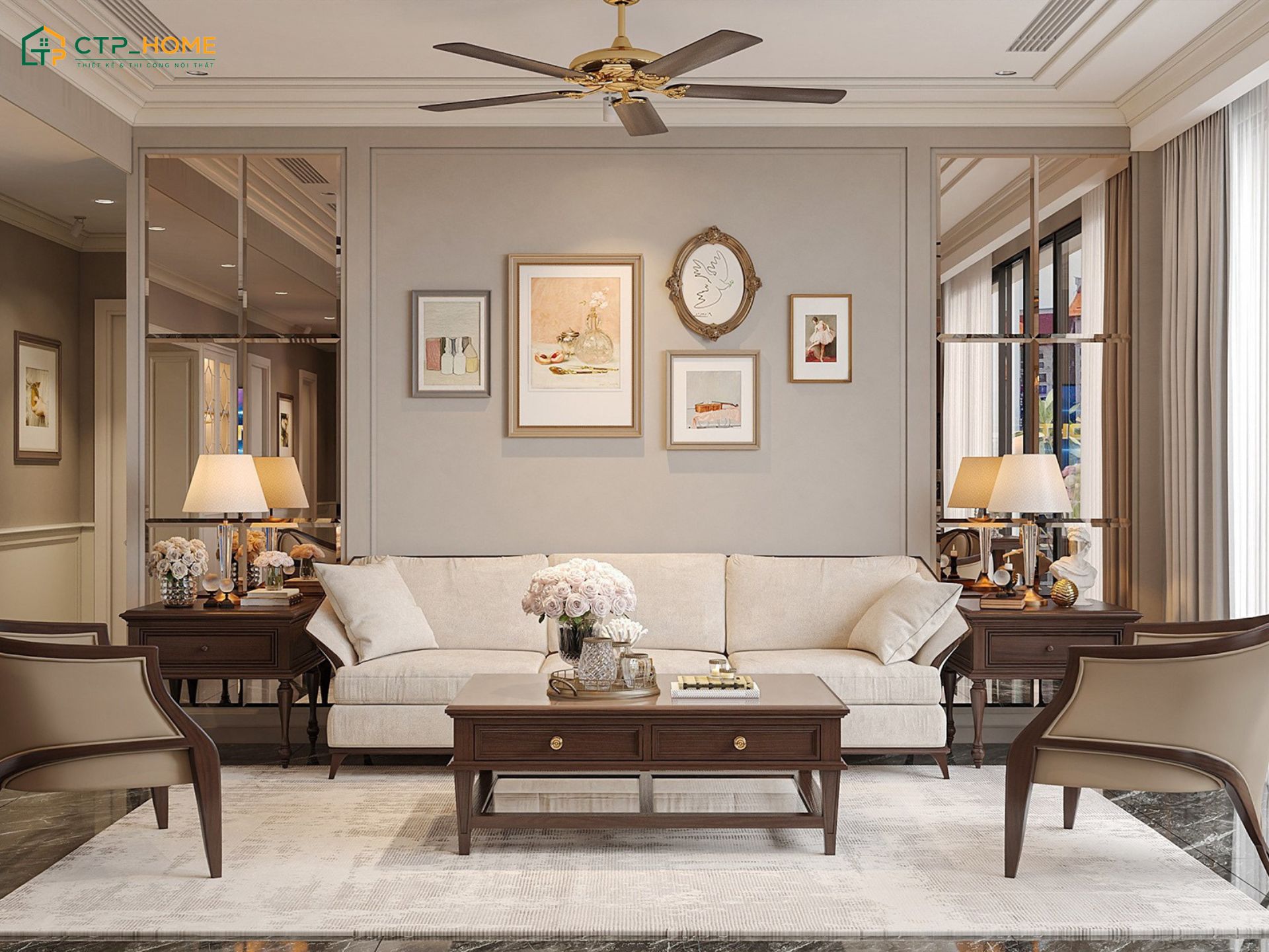 Mẫu thiết kế nội thất chung cư 120m2 Indochine sẽ sử dụng nội thất gỗ màu nâu để đem đến cảm giác ấm cúng