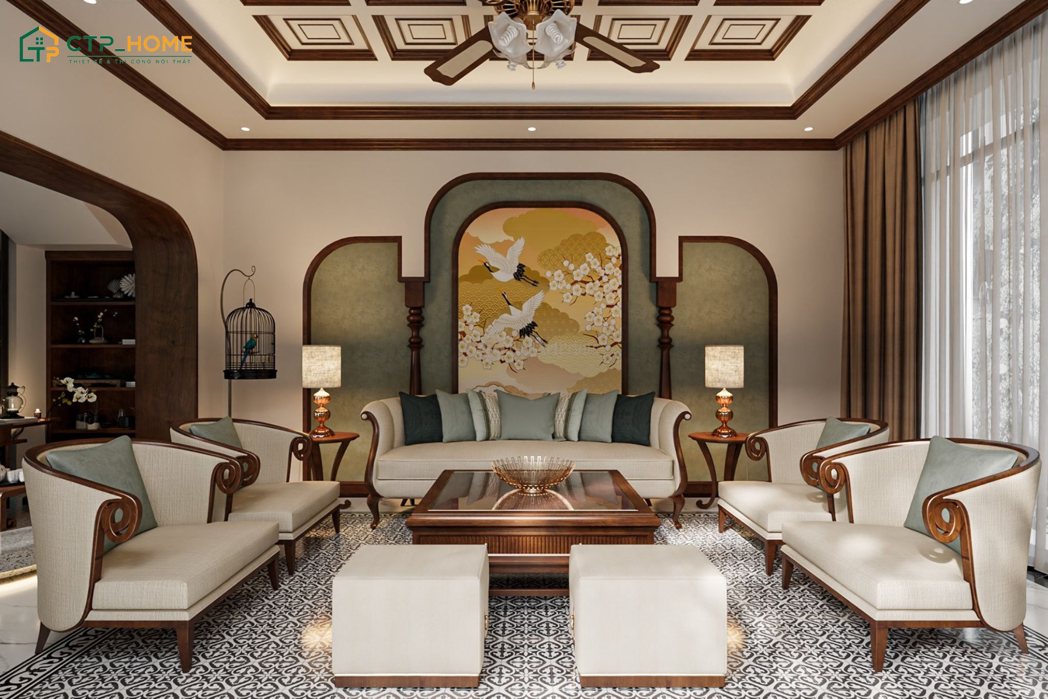 Mẫu thiết kế chung cư 120m2 Indochine là sự kết hợp giữa kiến trúc Tân cổ điển Pháp và văn hóa Đông Dương