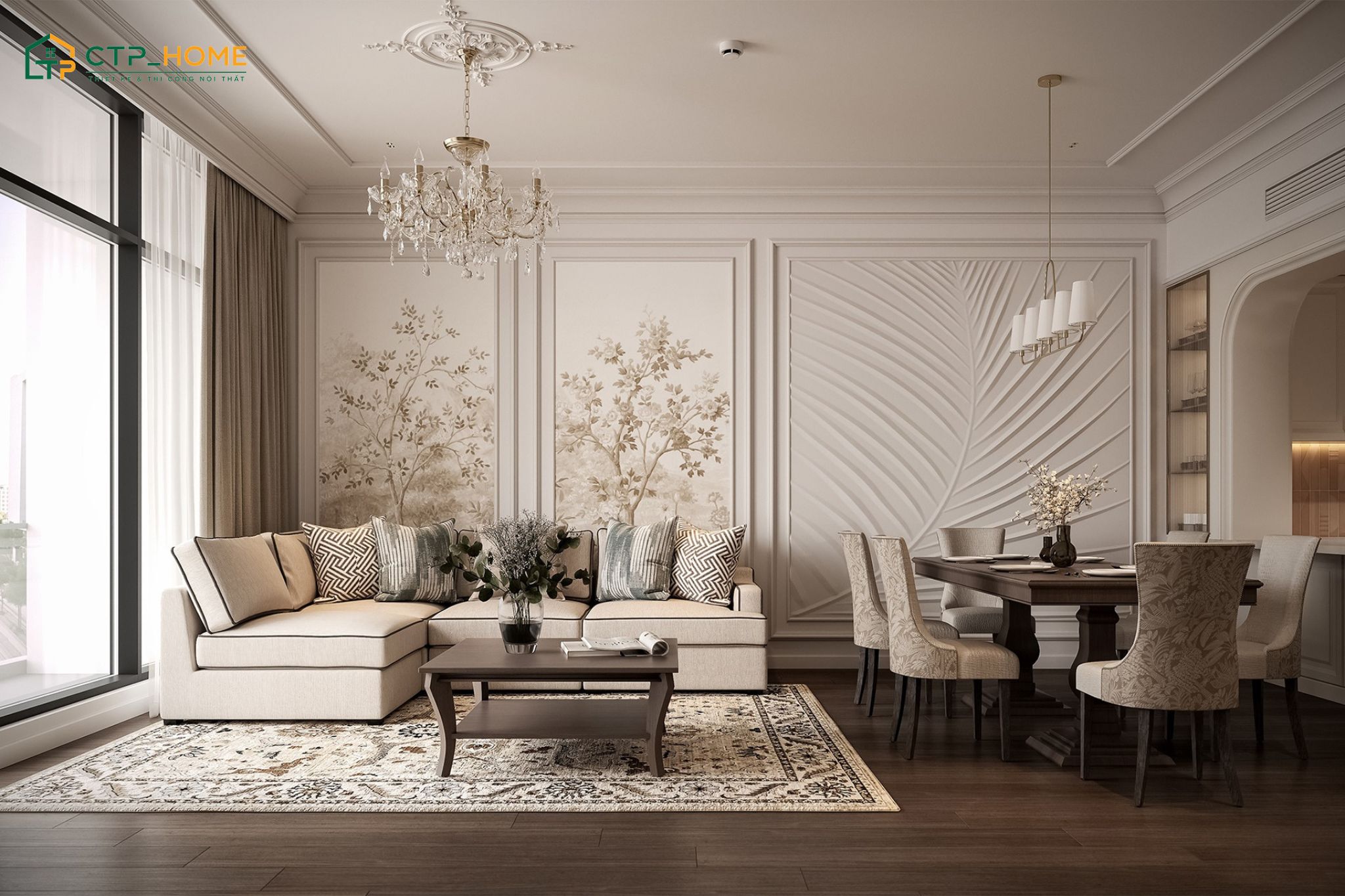 Mẫu thiết kế nội thất chung cư 120m2 phong cách tân cổ điển gây ấn tượng bởi vẻ đẹp xa hoa và lộng lẫy