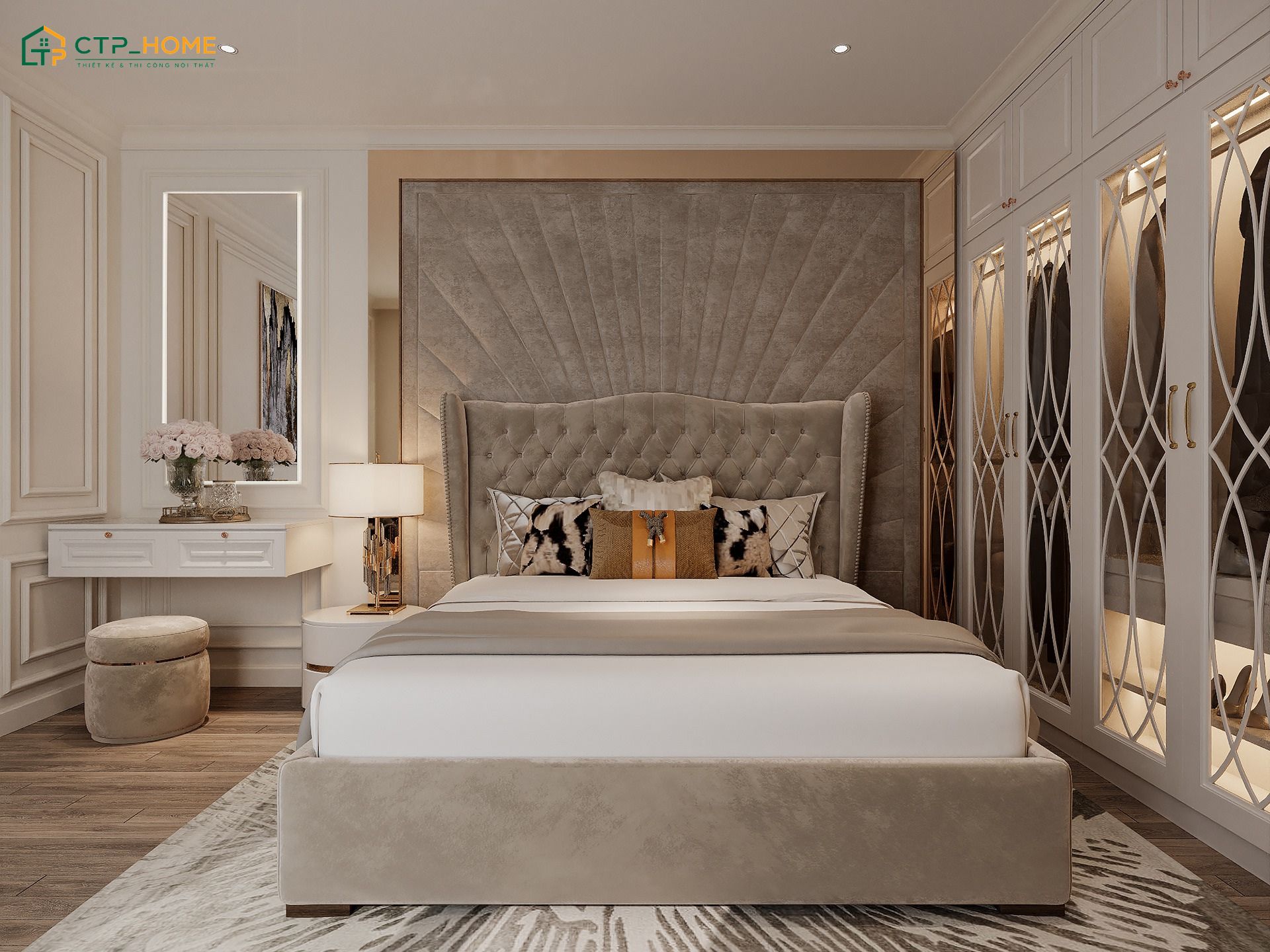 Bố trí phòng ngủ chung cư 120m2 tân cổ điển với công năng khoa học giúp không gian luôn thông thoáng