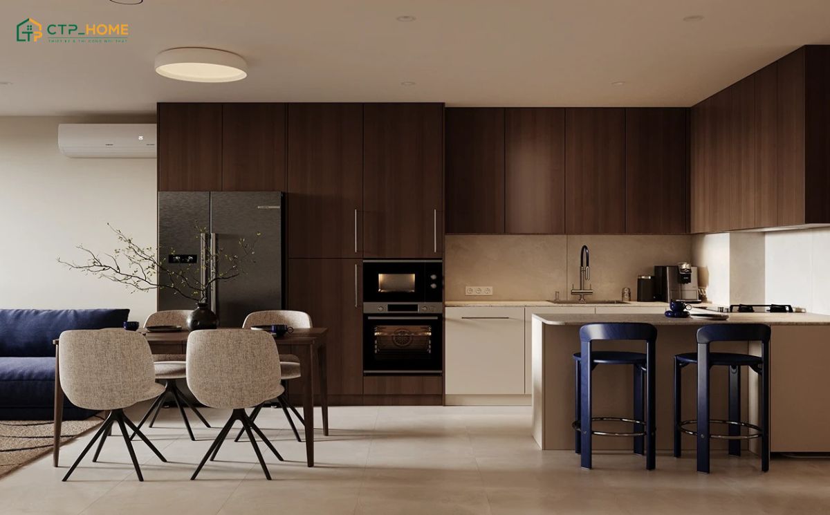 Mẫu thiết kế nội thất căn hộ 120m2 2 phòng ngủ theo xu hướng mở giúp không gian luôn thoáng đãng