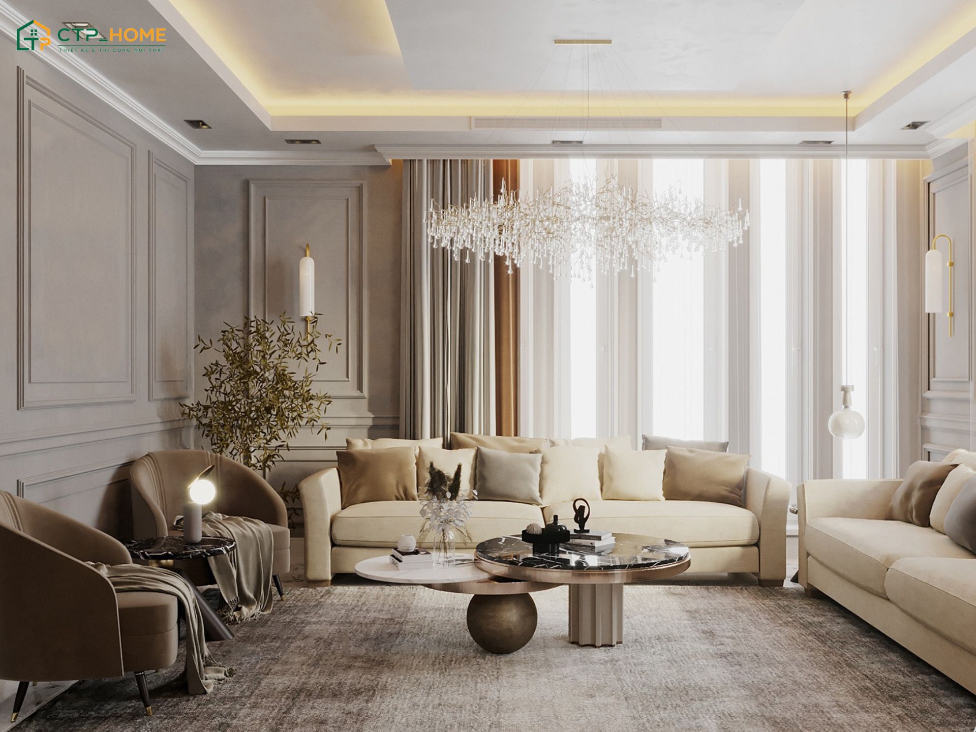 Mẫu thiết kế nội thất chung cư 120m2 Luxury sử dụng nội thất cao cấp để thể hiện gu thẩm mỹ của gia chủ
