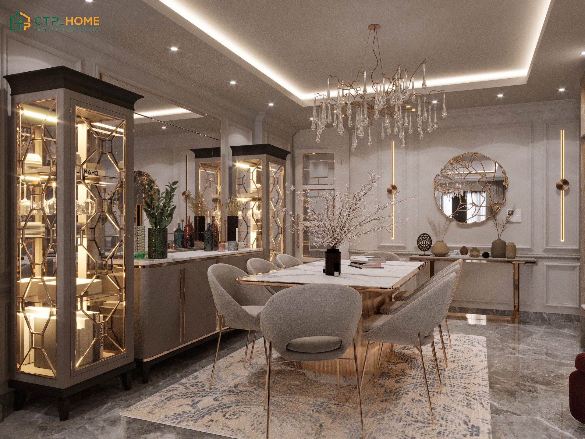 Mẫu thiết kế nội thất căn hộ chung cư 120m2 Luxury sẽ tập trung vào đường nét tinh tế và vật liệu cao cấp