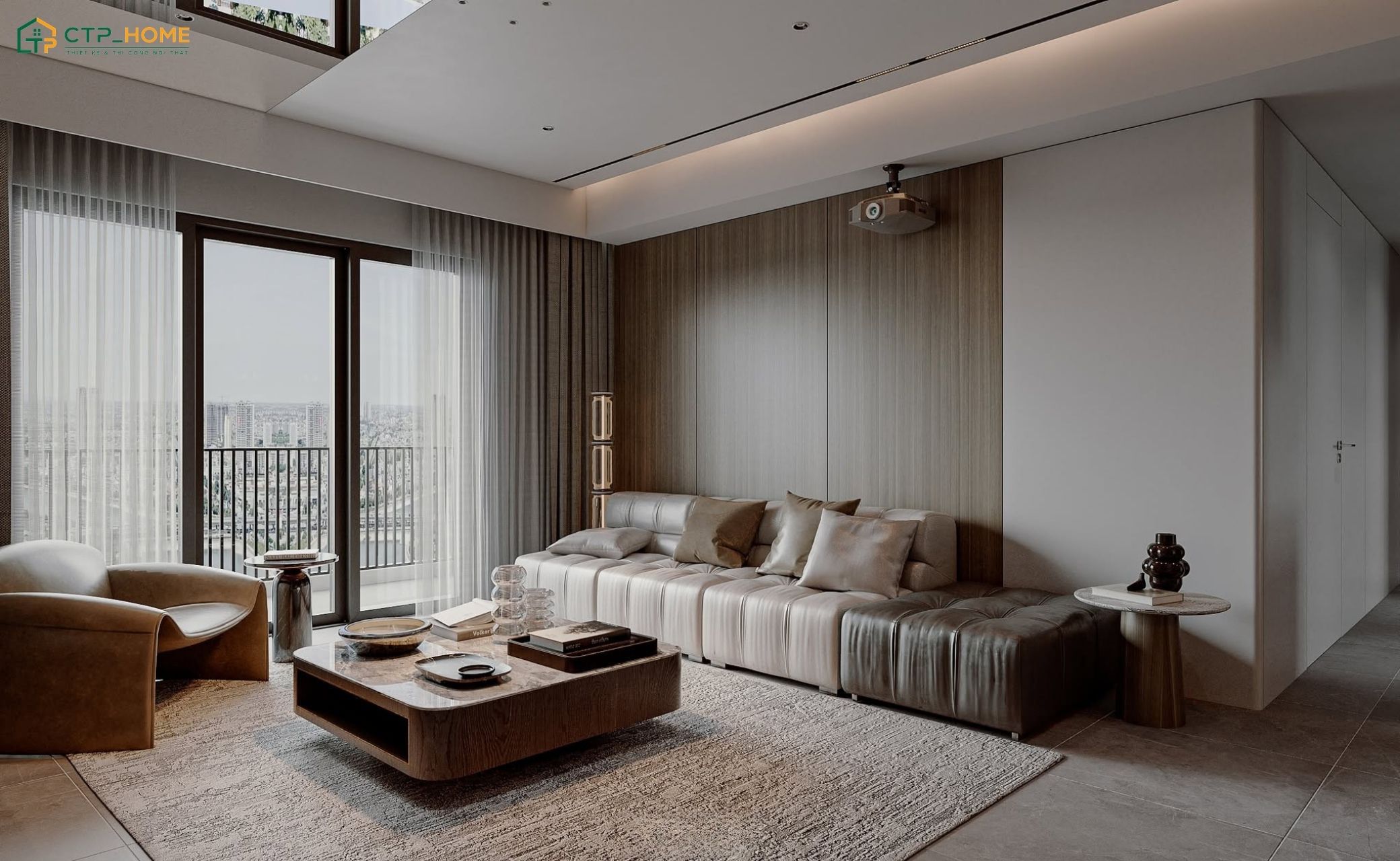 Mẫu thiết kế nội thất chung cư 150m2 2 phòng ngủ với phòng khách và bếp được bố trí khoa học