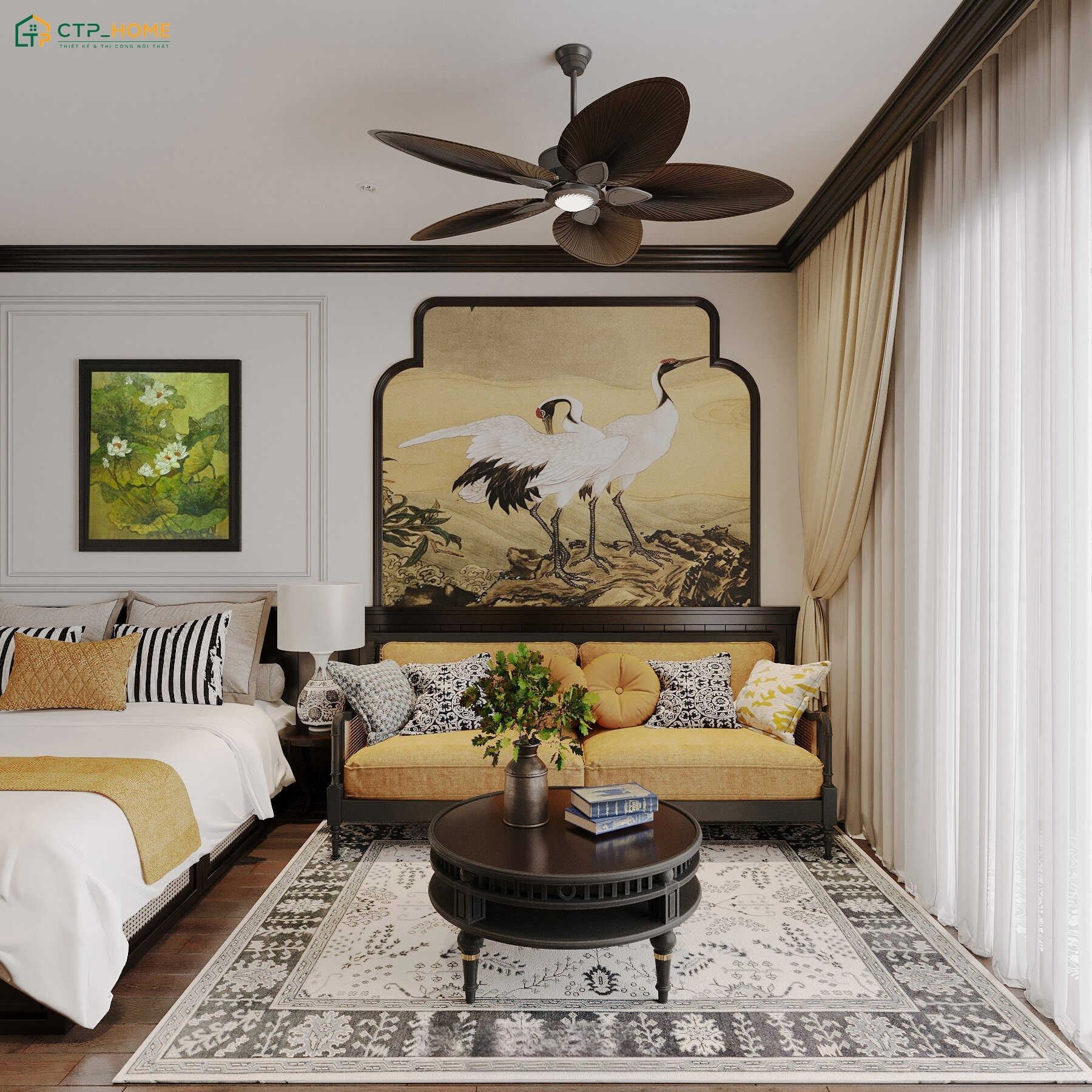 Mẫu thiết kế nội thất chung cư 150m2 Indochine sẽ sử dụng gỗ tự nhiên để tạo cảm giác gần gũi hơn