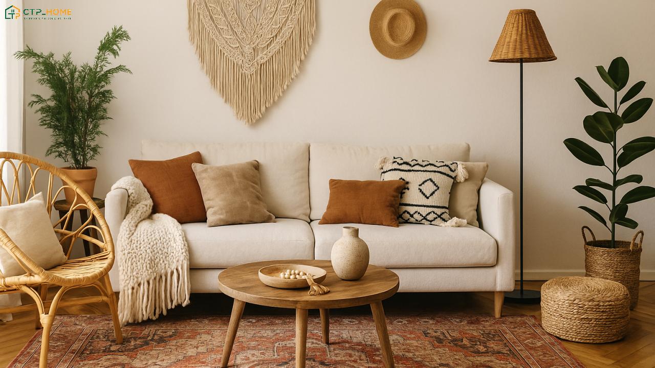 Mẫu thiết kế chung cư 40m2 Bohemian sẽ sử dụng họa tiết thổ cẩm để tạo nên vẻ đẹp phóng khoáng