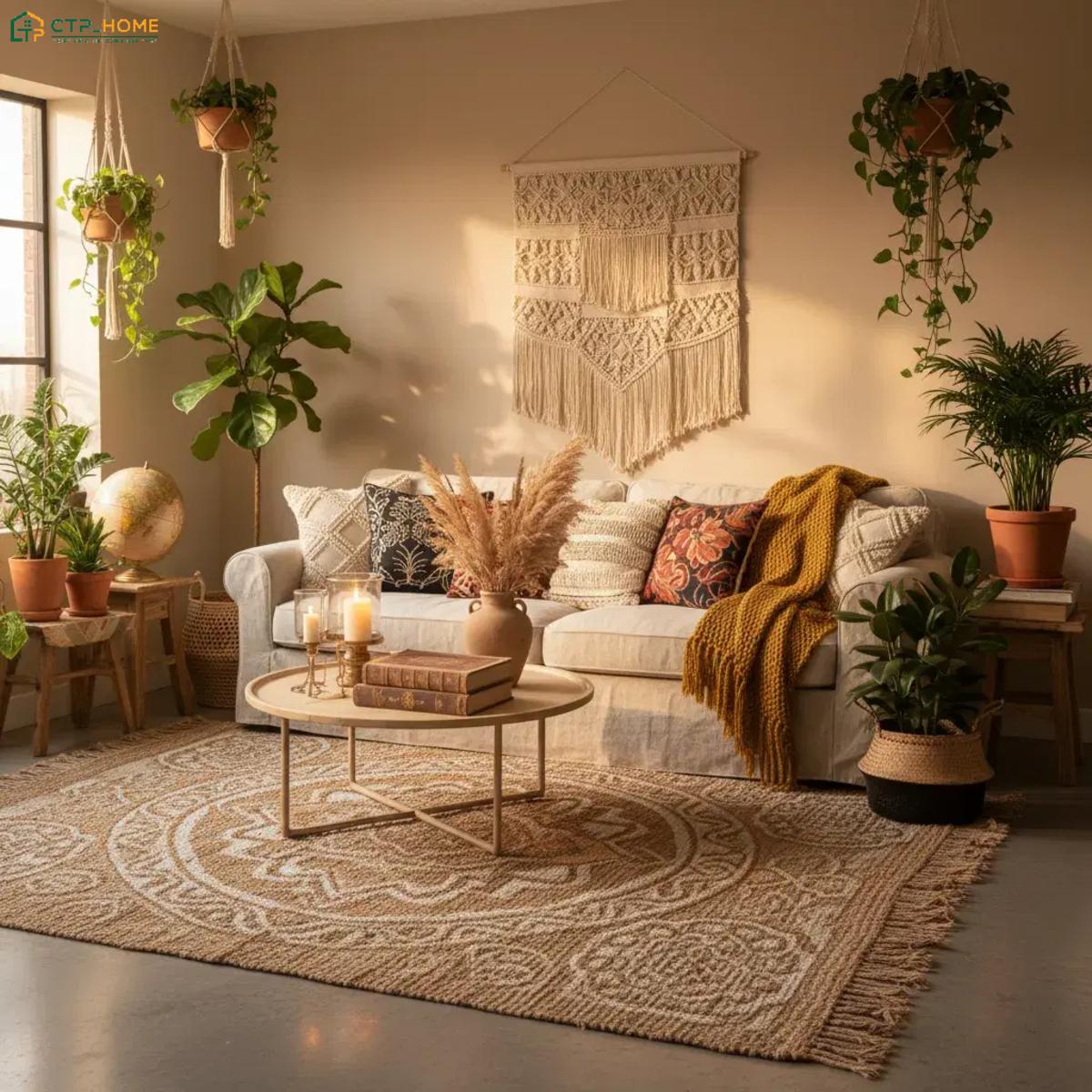 Mẫu thiết kế nội thất chung cư 40m2 Bohemian sẽ kết hợp các màu sắc ấm áp để tạo nên một không gian sống tự do