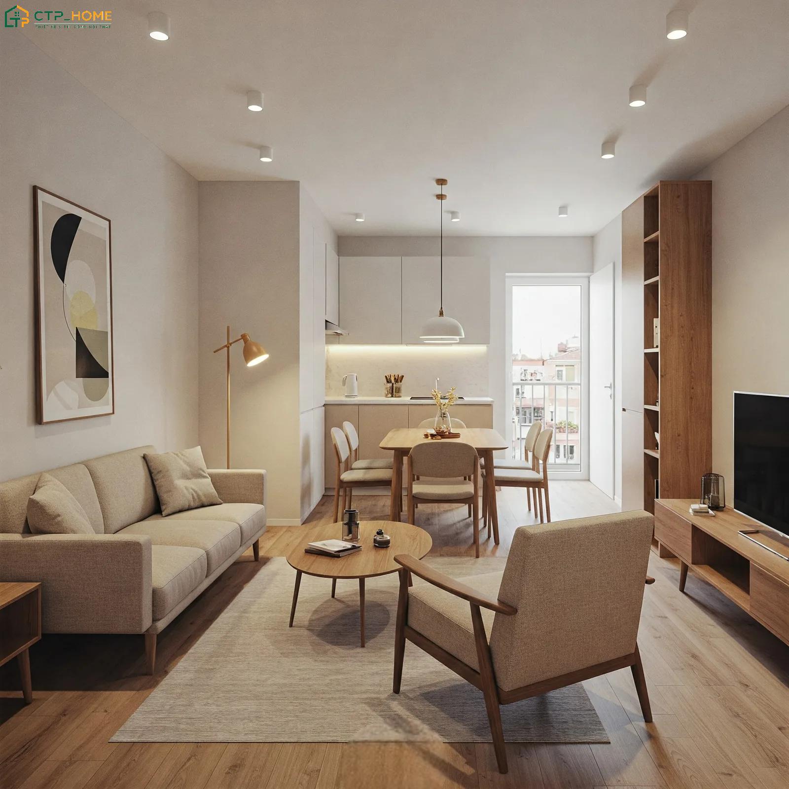 Mẫu thiết kế căn hộ 40m2 tối giản sẽ sử dụng gam màu trung tính cùng nội thất nhỏ gọn để tạo vẻ đẹp nhẹ nhàng