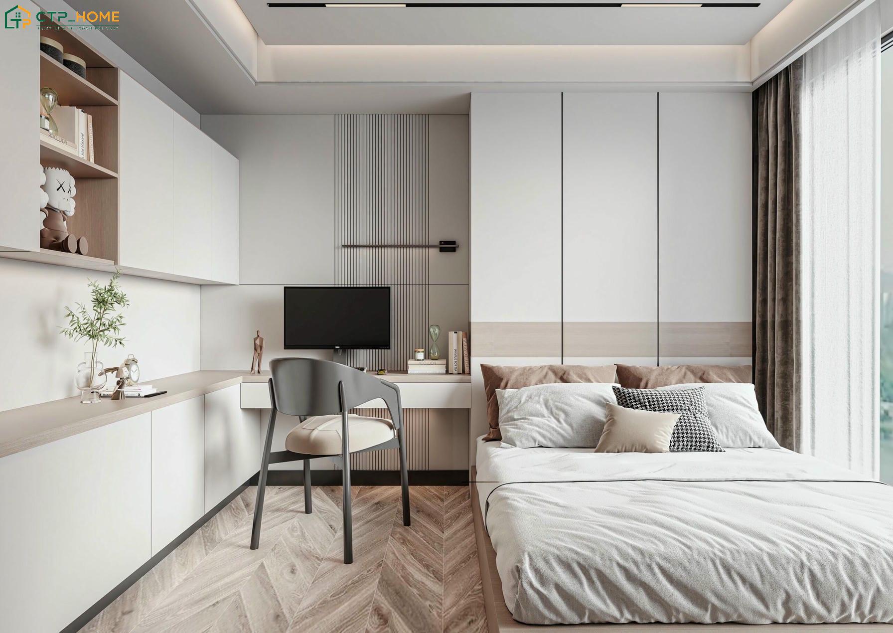 Mẫu thiết kế căn hộ chung cư 40m2 với phòng ngủ được bố trí khoa học giúp đảm bảo sự riêng tư