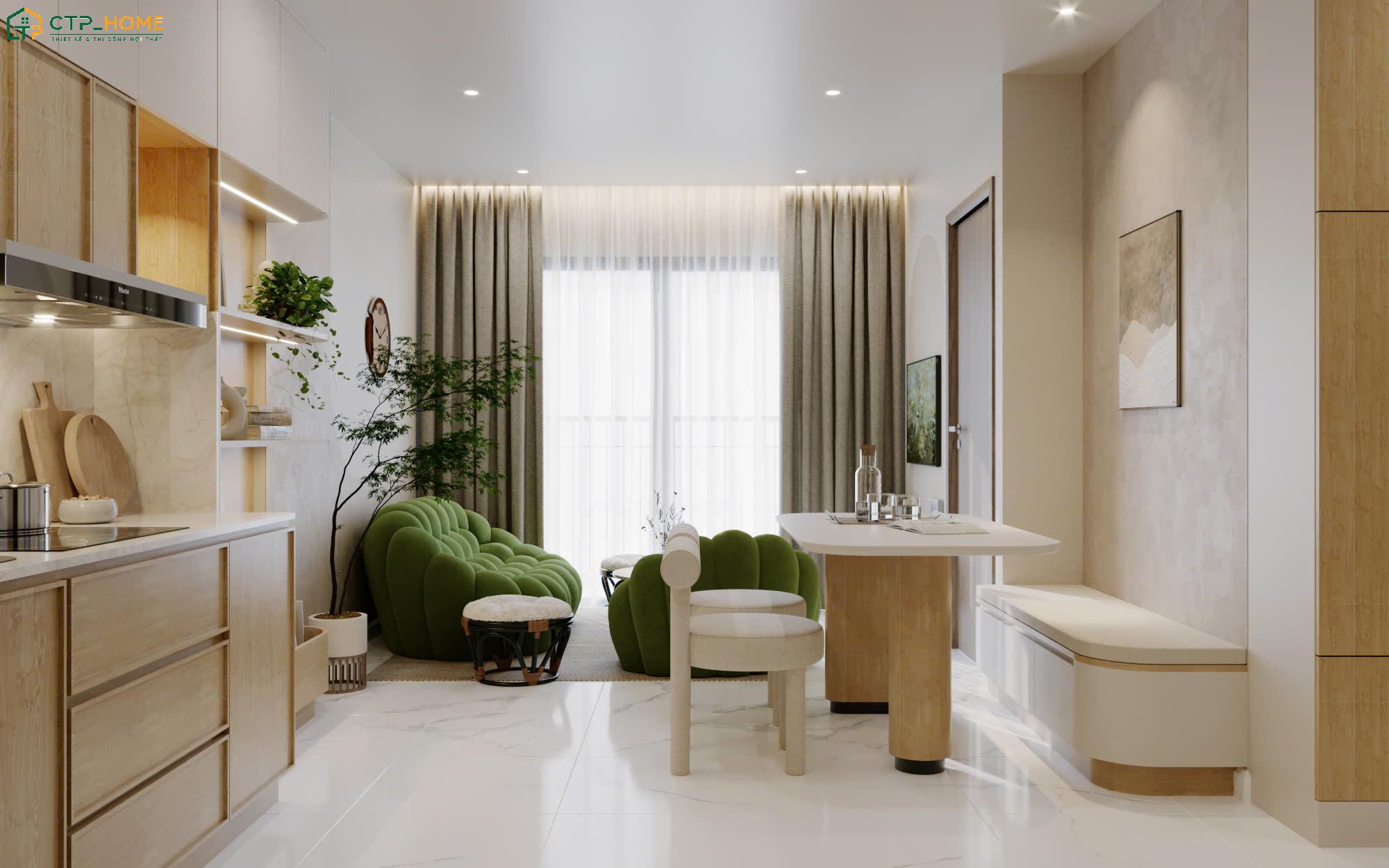 Mẫu thiết kế nội thất chung cư 40m2 với cây xanh sẽ tạo cảm giác thư thái và gần gũi hơn với thiên nhiên