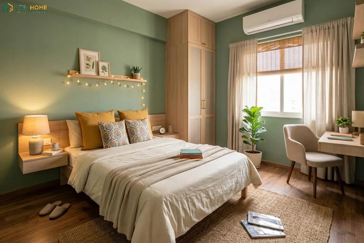 Mẫu thiết kế chung cư 40m2 thường sử dụng cây xanh để tạo điểm nhấn nhẹ nhàng cho không gian