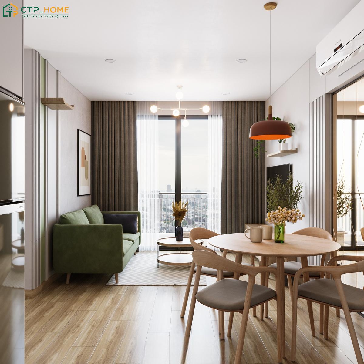 Các không gian sinh hoạt được bố trí liên thông sẽ giúp căn hộ 40m2 trở nên thông thoáng hơn