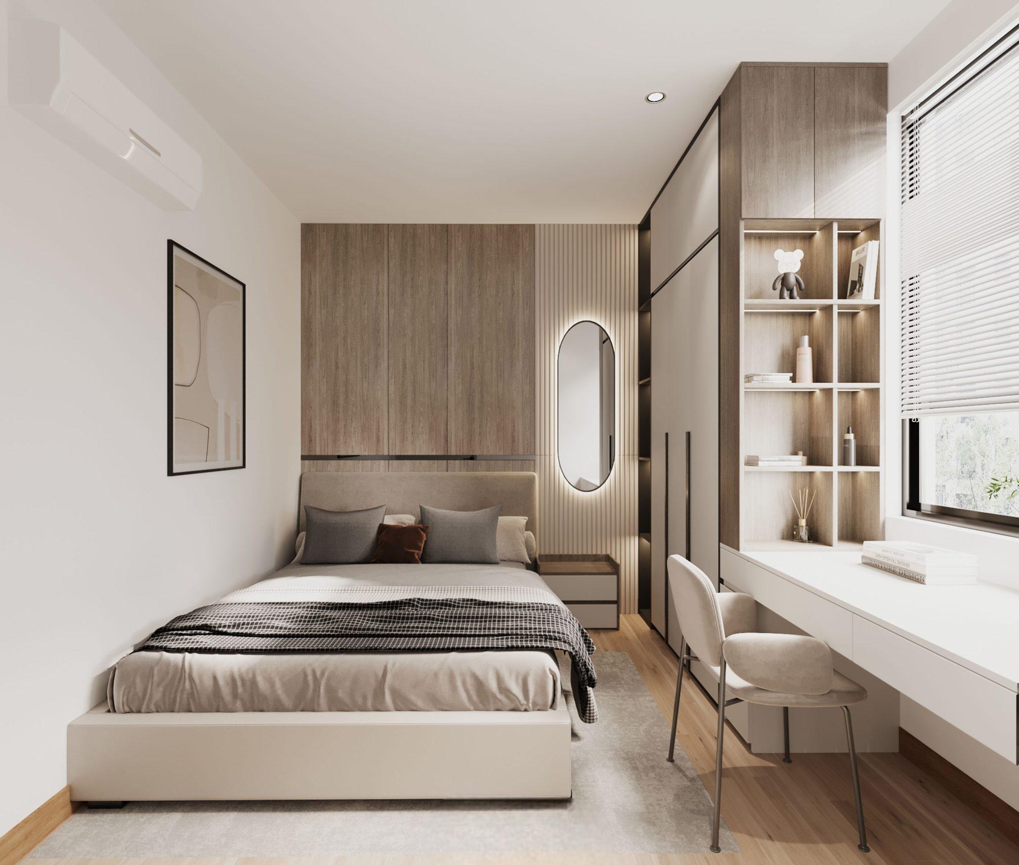Không gian phòng ngủ chung cư 40m2 sẽ được bố trí gọn gàng để đảm bảo sự thoải mái khi nghỉ ngơi