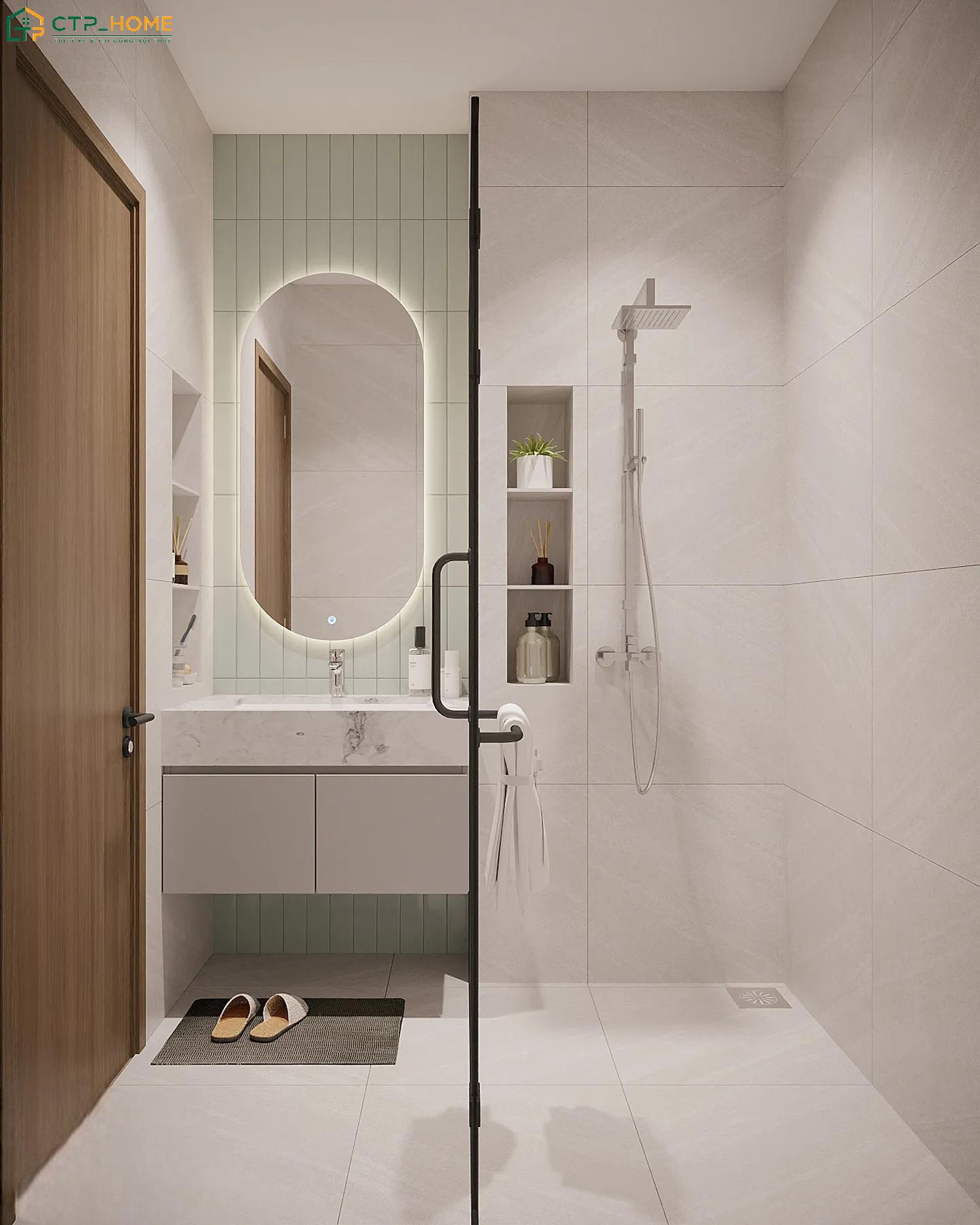 Khi thiết kế phòng tắm chung cư 40m2 thì cần phân chia không gian hợp lý để tạo sự thoải mái khi sử dụng