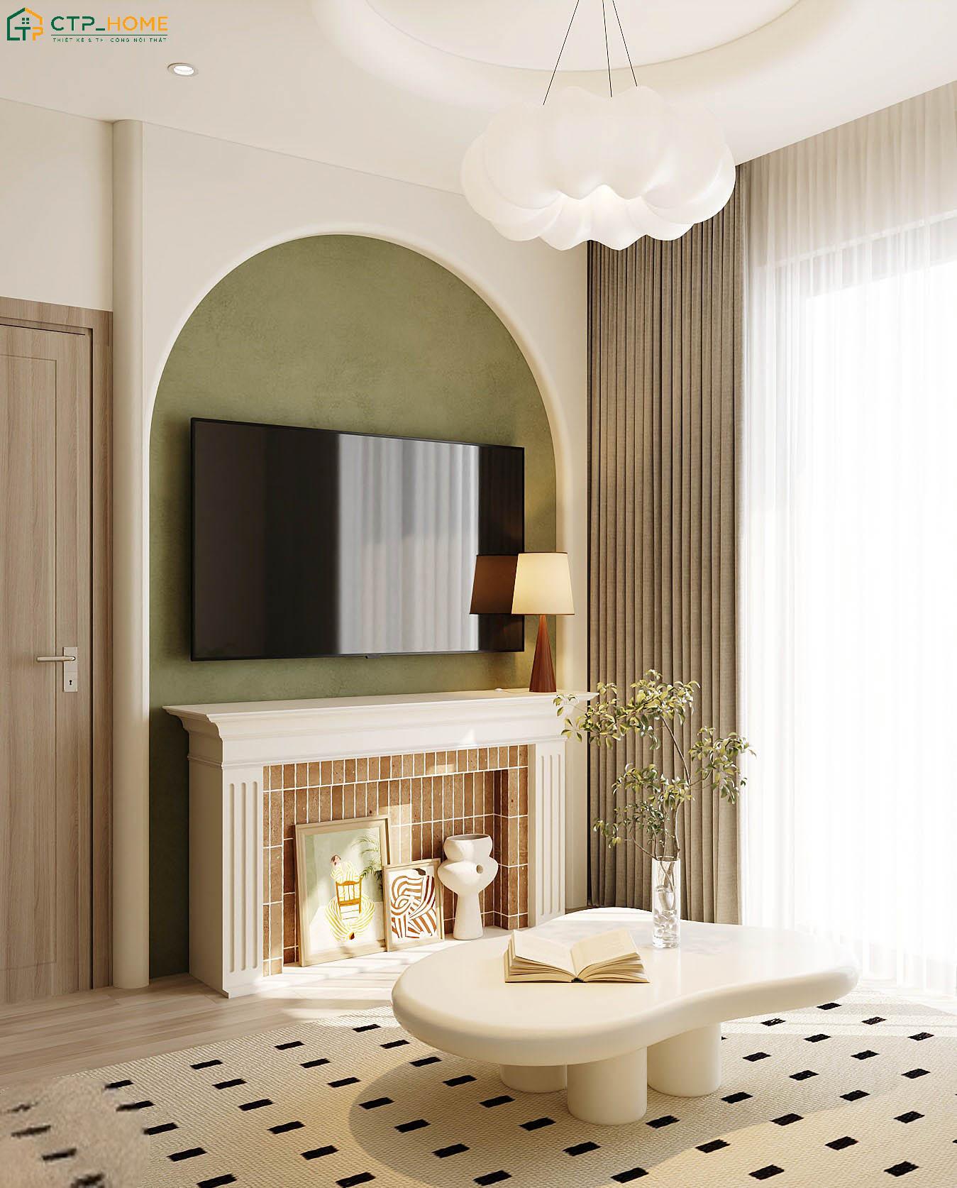 CTP Home sẽ sử dụng hệ vòm tường bo cong và lò sưởi giả để tạo điểm nhấn nhẹ nhàng cho không gian