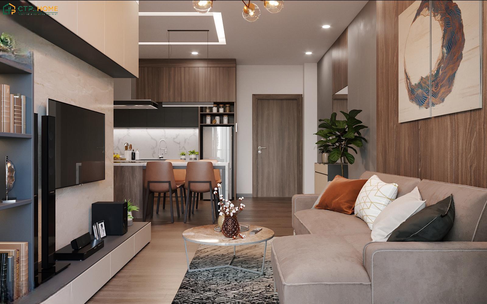 Mẫu thiết kế nội thất chung cư 40m2 hiện đại thường ưu tiên đường nét gọn gàng để gia tăng sự thông thoáng
