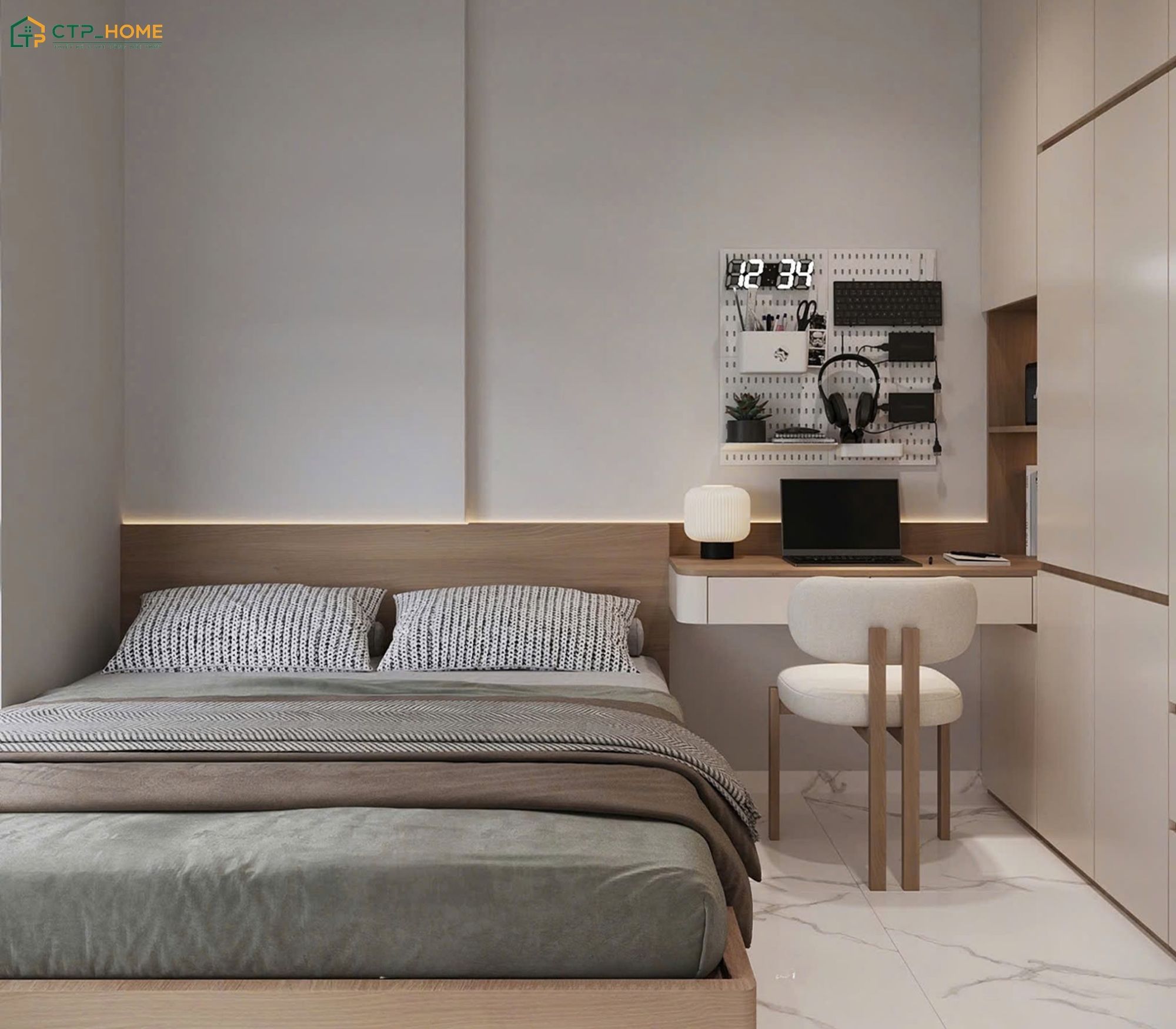 Mẫu thiết kế nội thất căn hộ 40m2 hiện đại sẽ sử dụng màu sắc nhẹ nhàng để tạo cảm giác thoải mái hơn