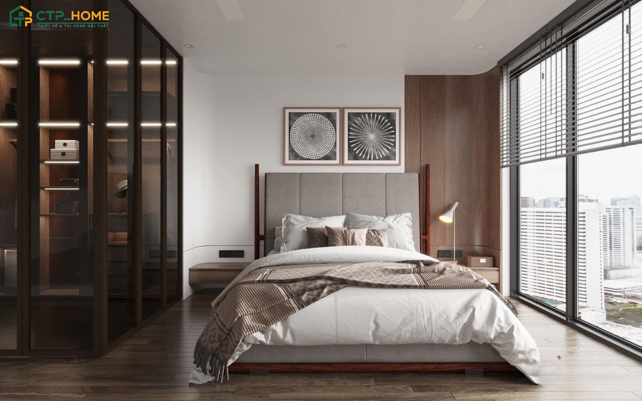 Không gian phòng ngủ căn hộ 45m2 sẽ được thiết kế gọn gàng với đầy đủ tiện nghi cần thiết