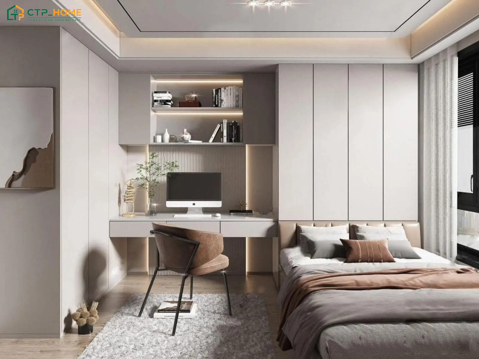 Phòng ngủ chung cư 45m2 sẽ ưu tiên nội thất nhỏ gọn để tận dụng tối đa diện tích sử dụng
