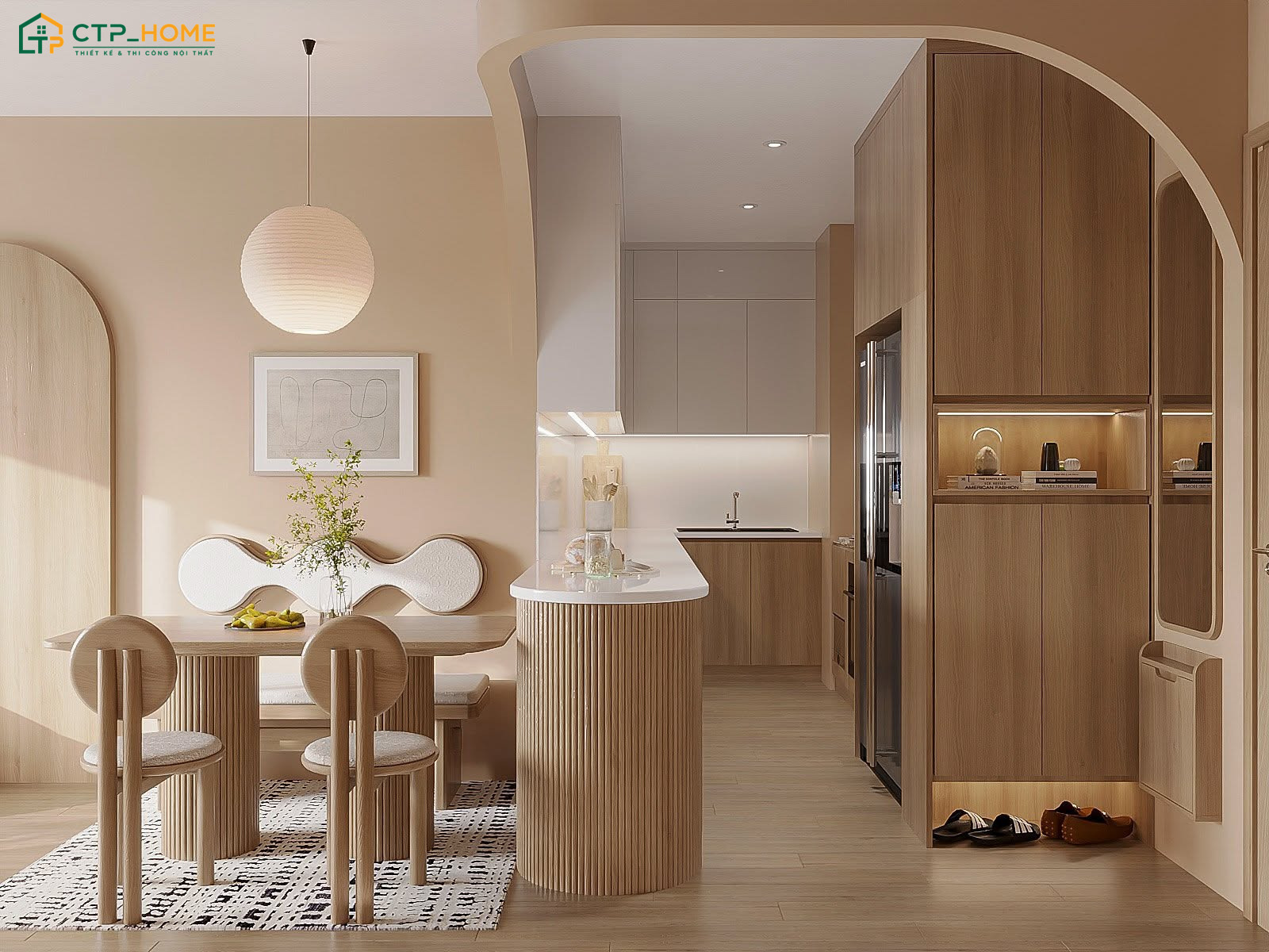Thiết kế nội thất chung cư 45m2 theo xu hướng mở sẽ tạo sự kết nối giữa các khu vực chức năng