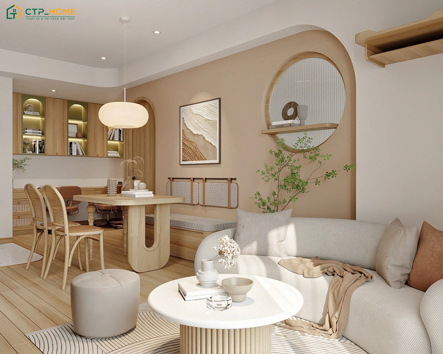 Mẫu thiết kế nội thất chung cư 45m2 hiện đại với nội thất tinh giản cùng đường nét gọn gàng