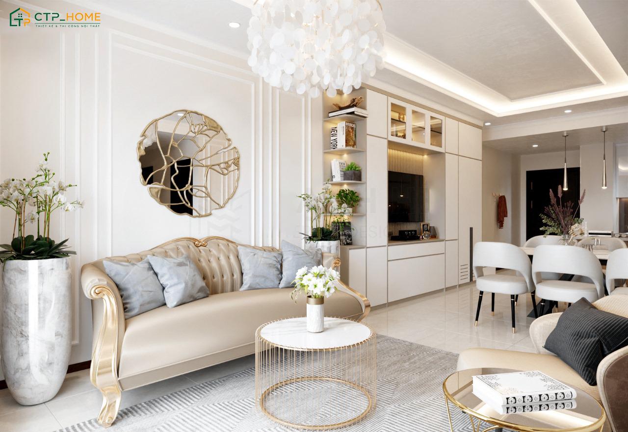 Với chung cư 50m2 tân cổ điển thì gia chủ nên tiết chế các chi tiết cầu kỳ để tạo cảm giác thoải mái hơn