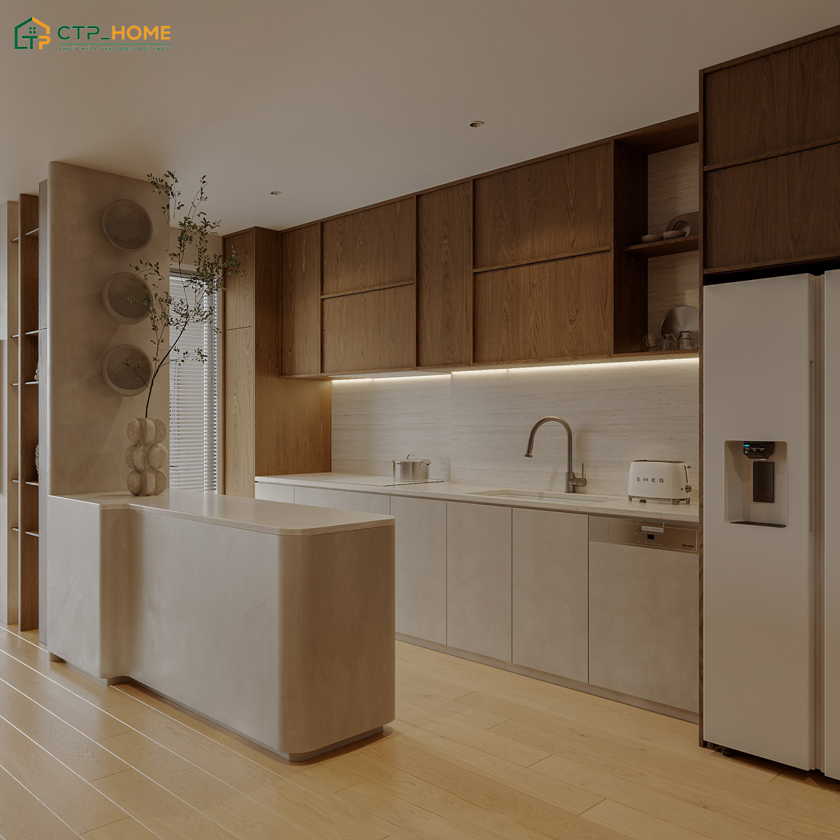 Nội thất chung cư 50m2 Japandi có kiểu dáng nhỏ gọn và sẽ được làm từ gỗ, vải, hoặc mây
