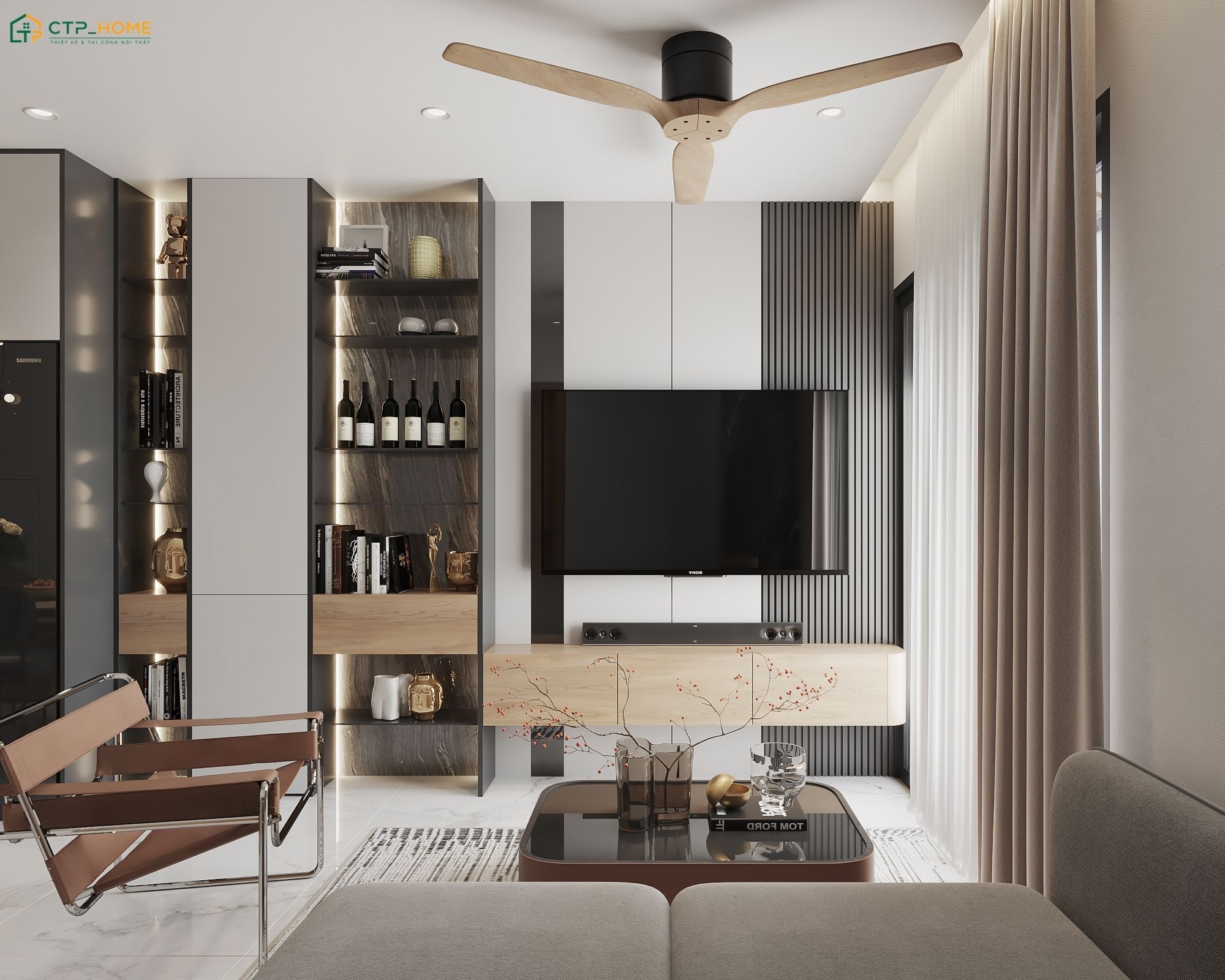 Mẫu dự án thiết kế nội thất căn hộ 50m2 với 1 phòng ngủ do CTP Home thực hiện