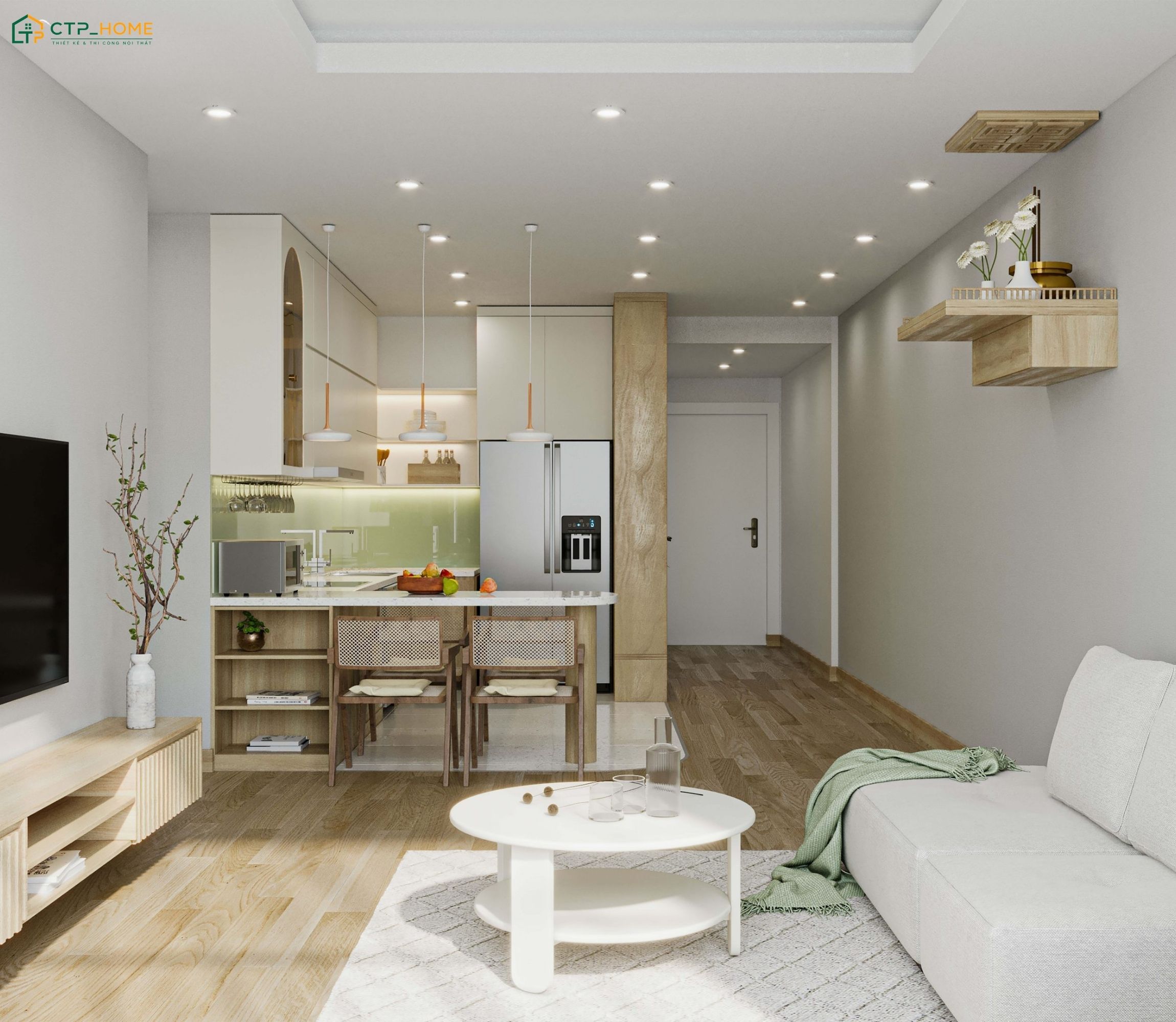 Thiết kế nội thất chung cư nhỏ 50m2 theo xu hướng mở giúp tạo cảm giác rộng rãi hơn