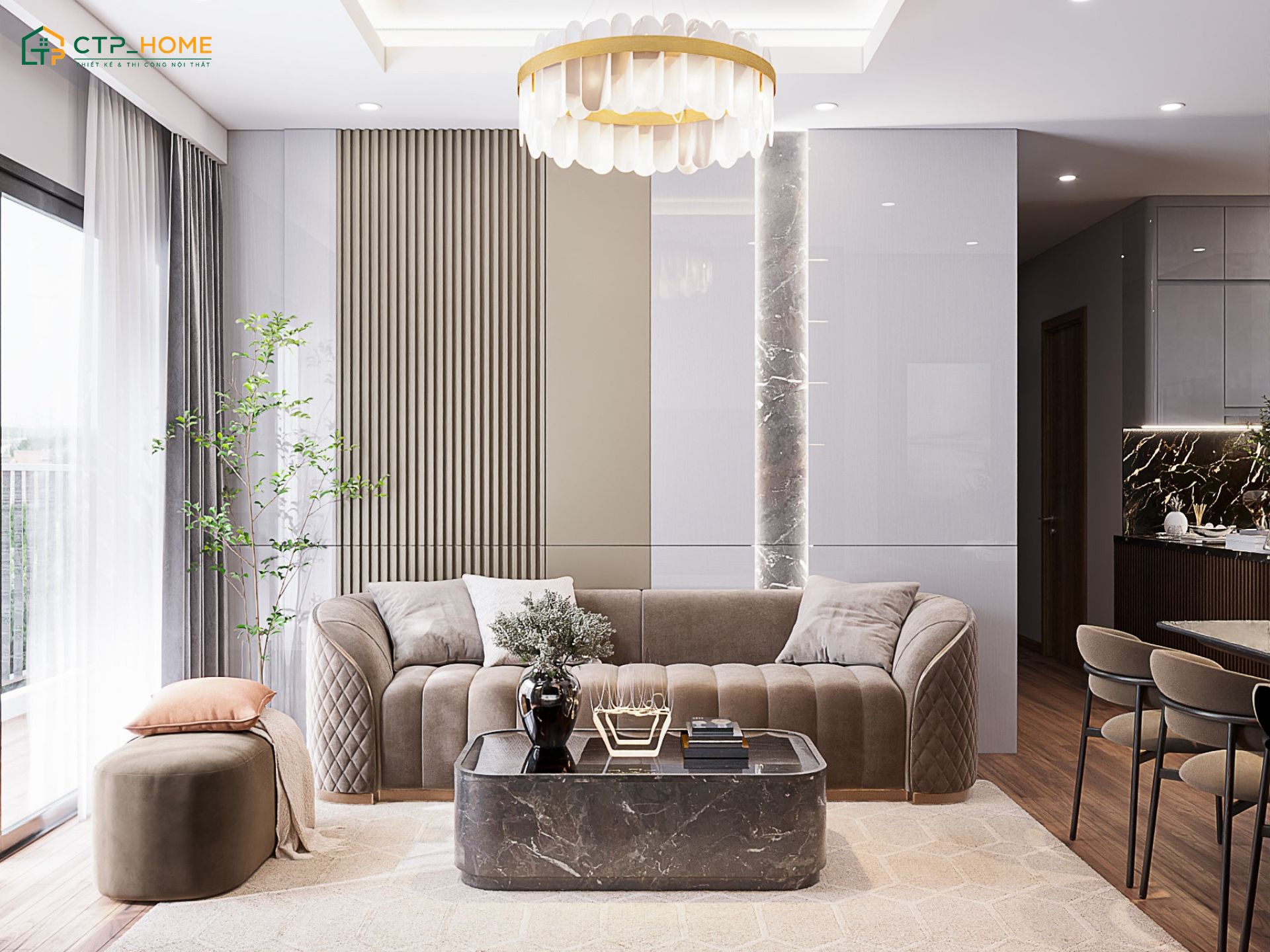 Mẫu thiết kế nội thất chung cư 55m2 Luxury sẽ sử dụng nội thất cao cấp để tạo điểm nhấn