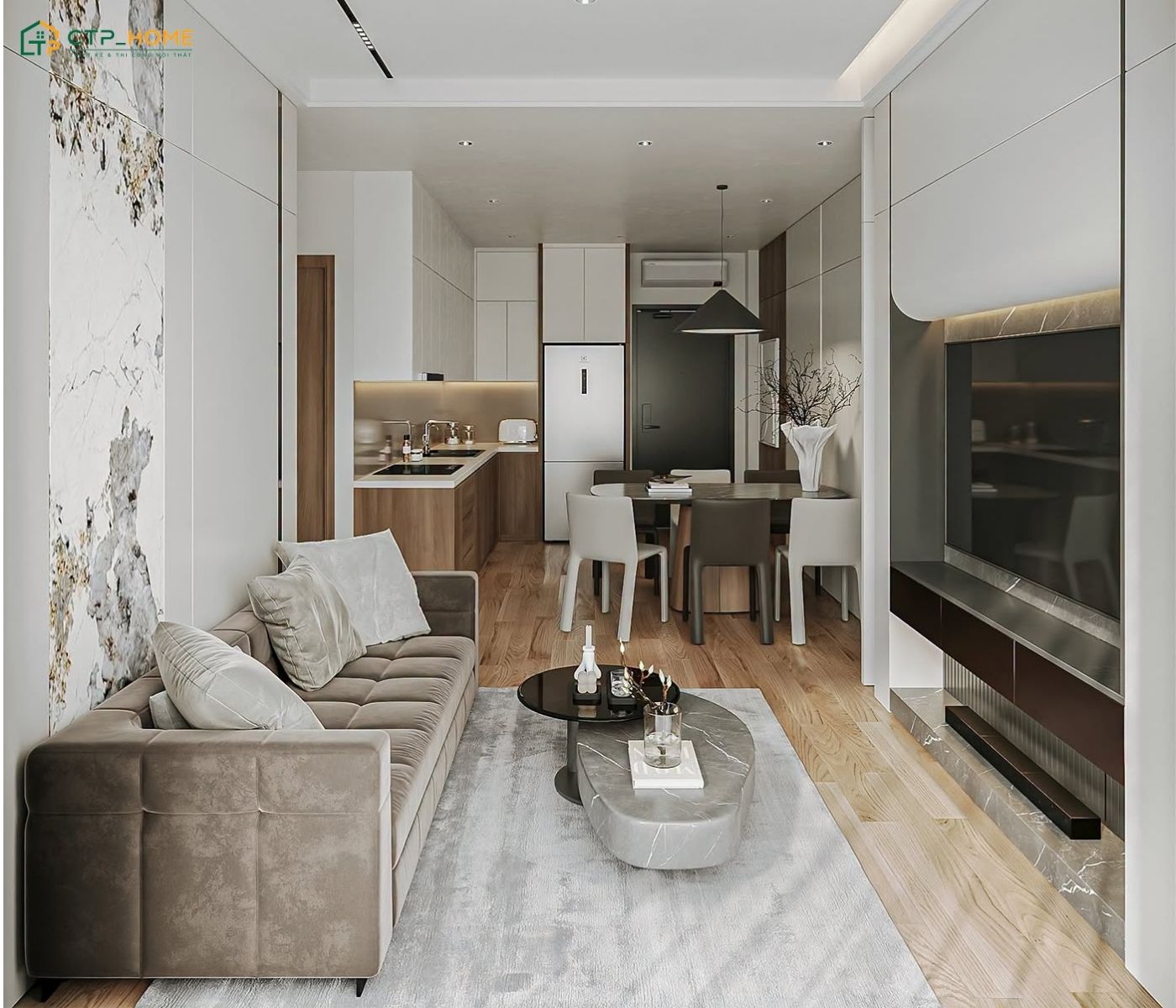 Căn hộ 55m2 Luxury sẽ tiết chế các chi tiết cầu kỳ để đảm bảo giá trị thẩm mỹ bền vững