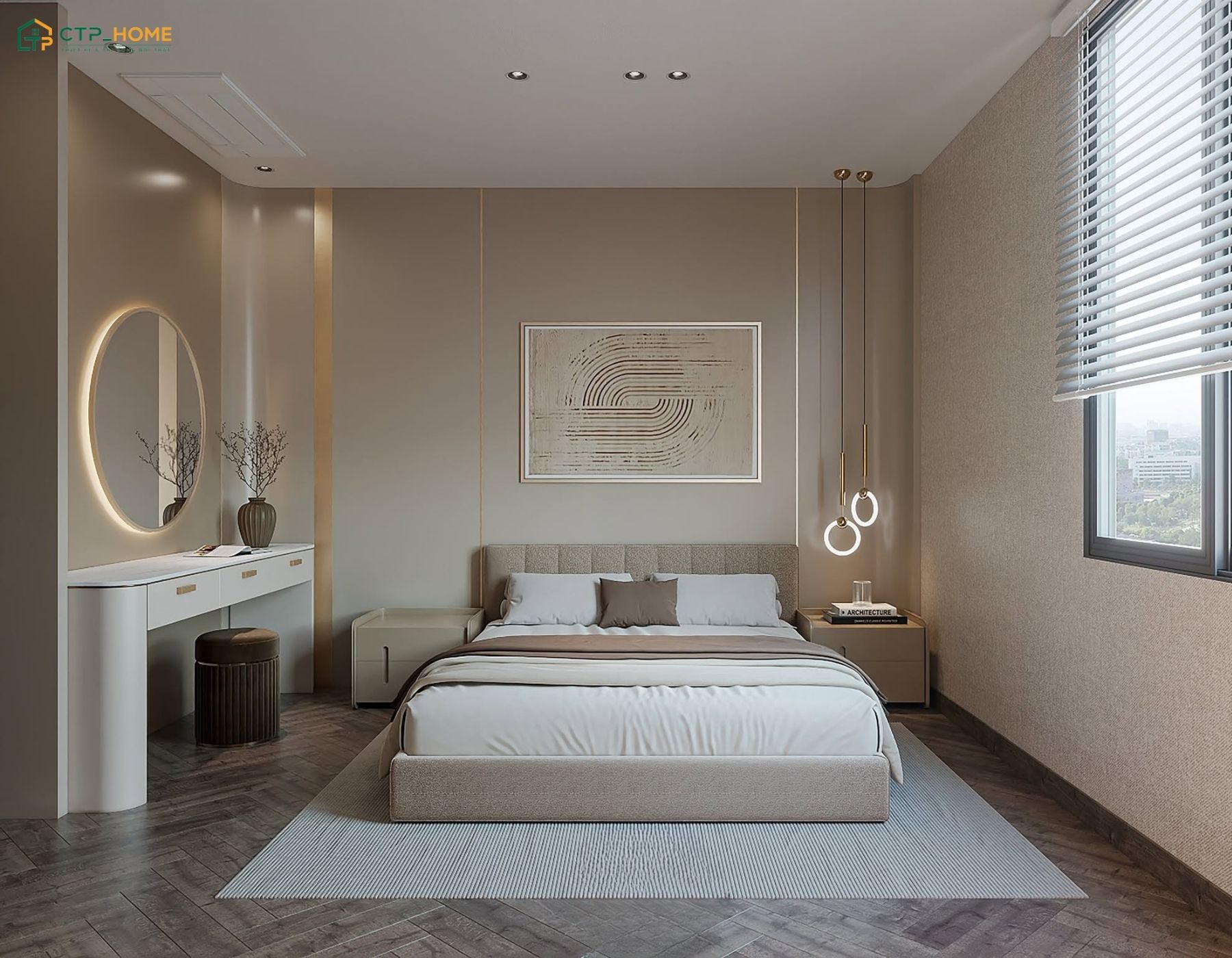 Mẫu thiết kế căn hộ chung cư 55m2 Luxury sẽ kết hợp gam màu trung tính với điểm nhấn màu ánh kim