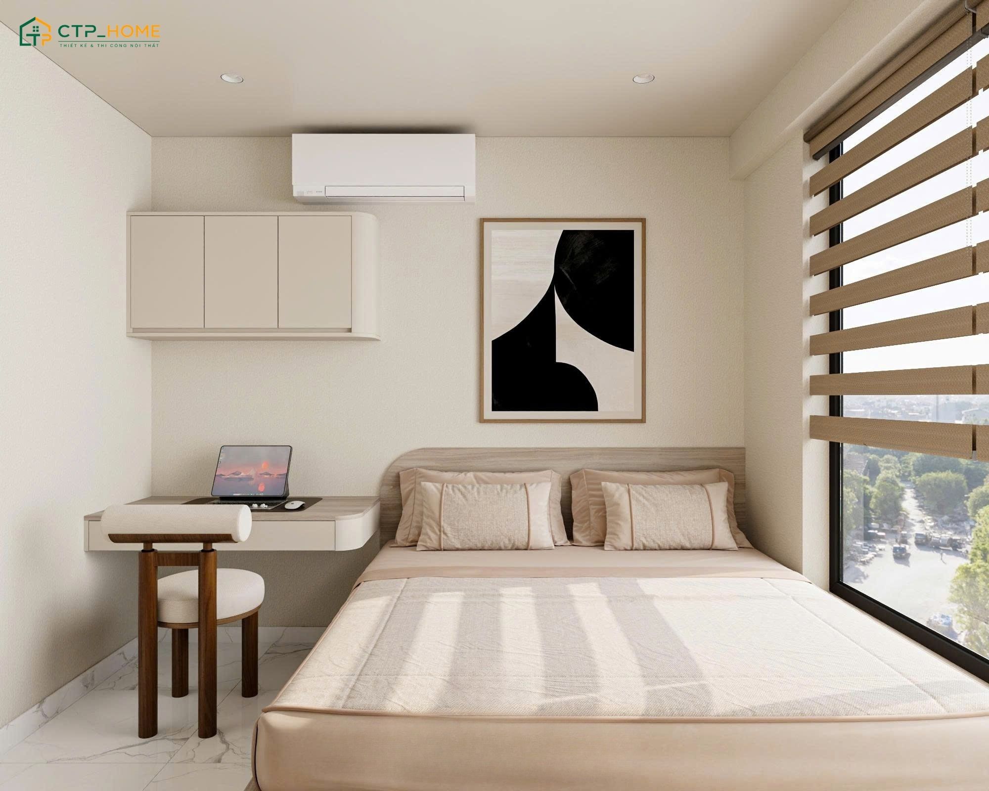 Mẫu phòng ngủ chung cư 55m2 phong cách trẻ trung sẽ ưu tiên cách bố trí nội thất gọn gàng
