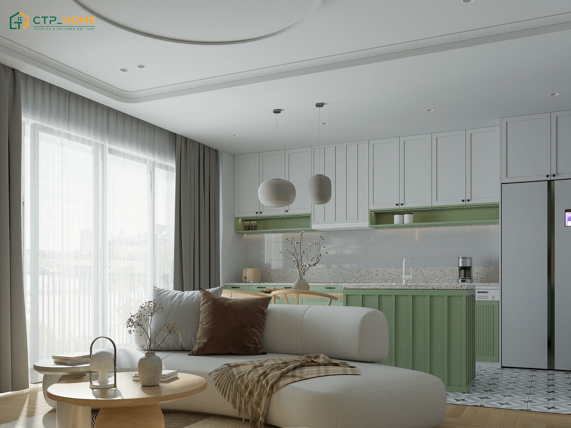 Mẫu thiết kế căn hộ chung cư 55m2 tone màu tươi mát sẽ đem đến một không gian sống tràn đầy năng lượng