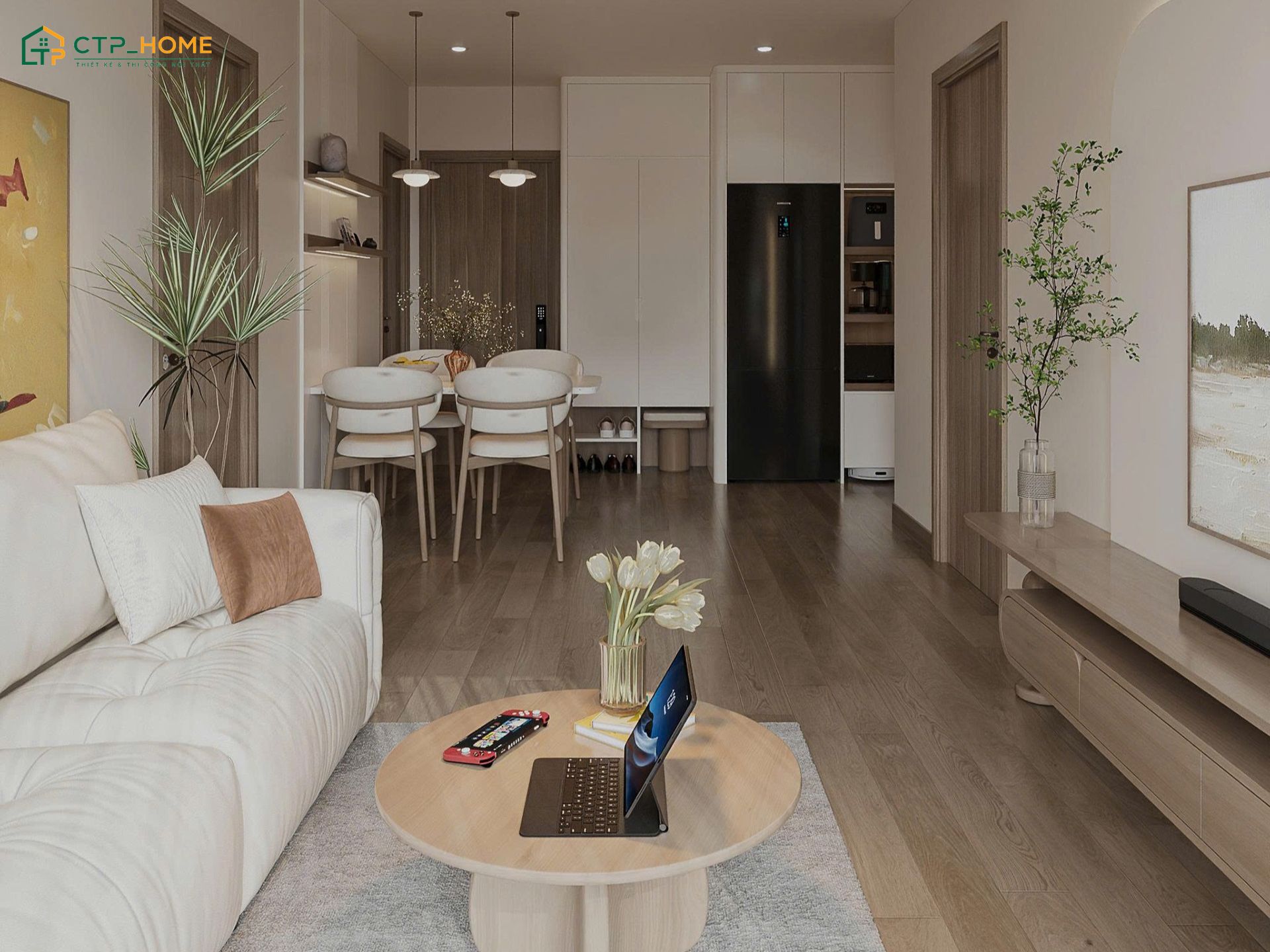 Mẫu thiết kế chung cư 55m2 phong cách tối giản sẽ phù hợp với những gia đình yêu thích sự gọn gàng