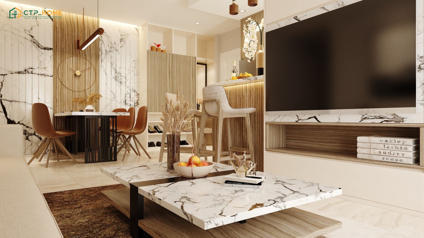 Mẫu thiết kế chung cư 55m2 sử dụng nội thất gỗ công nghiệp sẽ mang đếm vẻ đẹp mộc mạc và giản dị