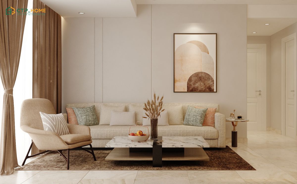 Mẫu thiết kế nội thất nhà chung cư 55m2 1 phòng ngủ với xu hướng mở giúp tận dụng tối đa nguồn ánh sáng tự nhiên